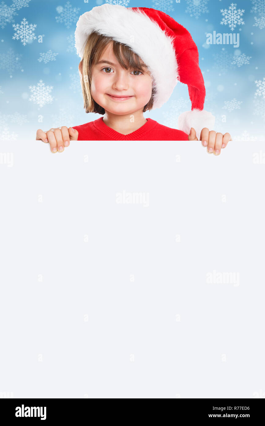 Natale bambino kid girl Santa Claus banner vuoto formato ritratto copyspace spazio copia Foto Stock
