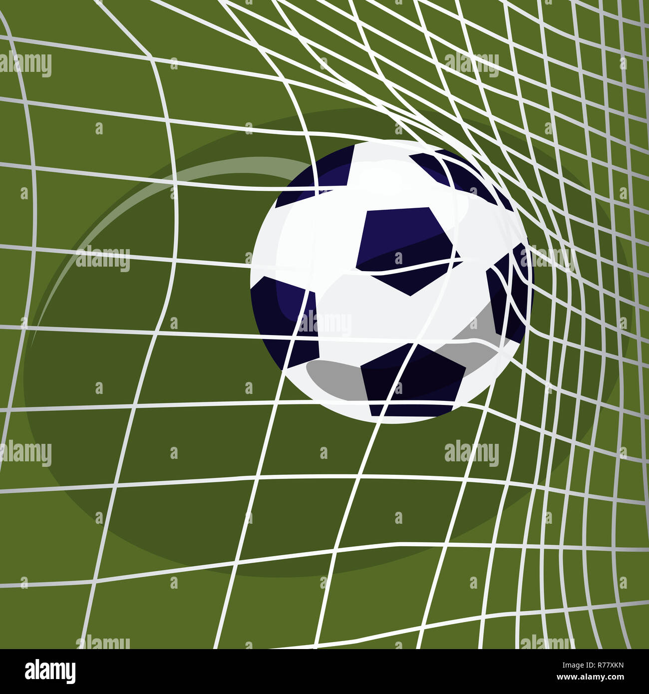 Pallone da calcio cade nella rete di obiettivo Foto Stock