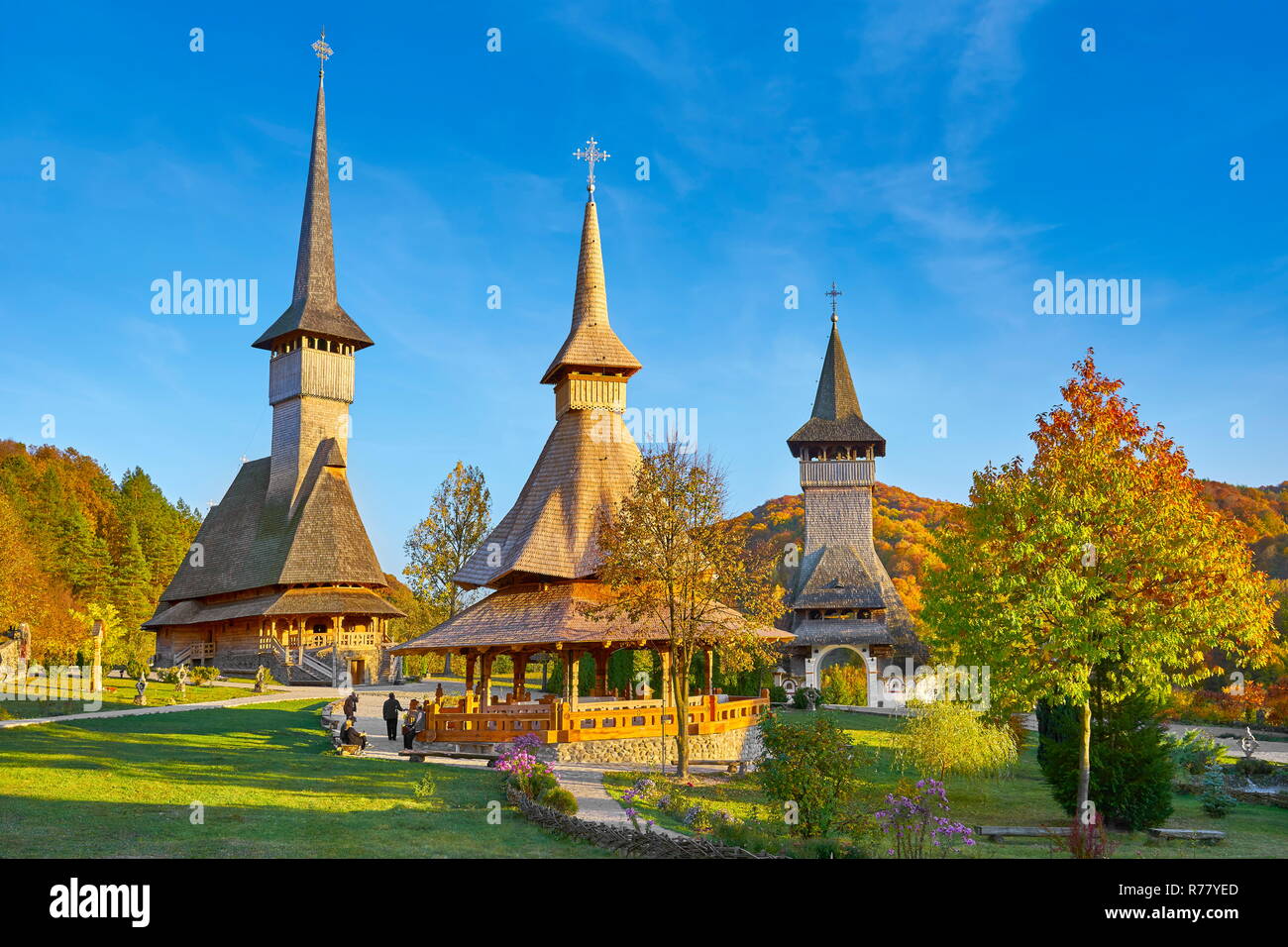 Chiesa di legno, Barsana Monastero, Maramures, Romania, UNESCO Foto Stock