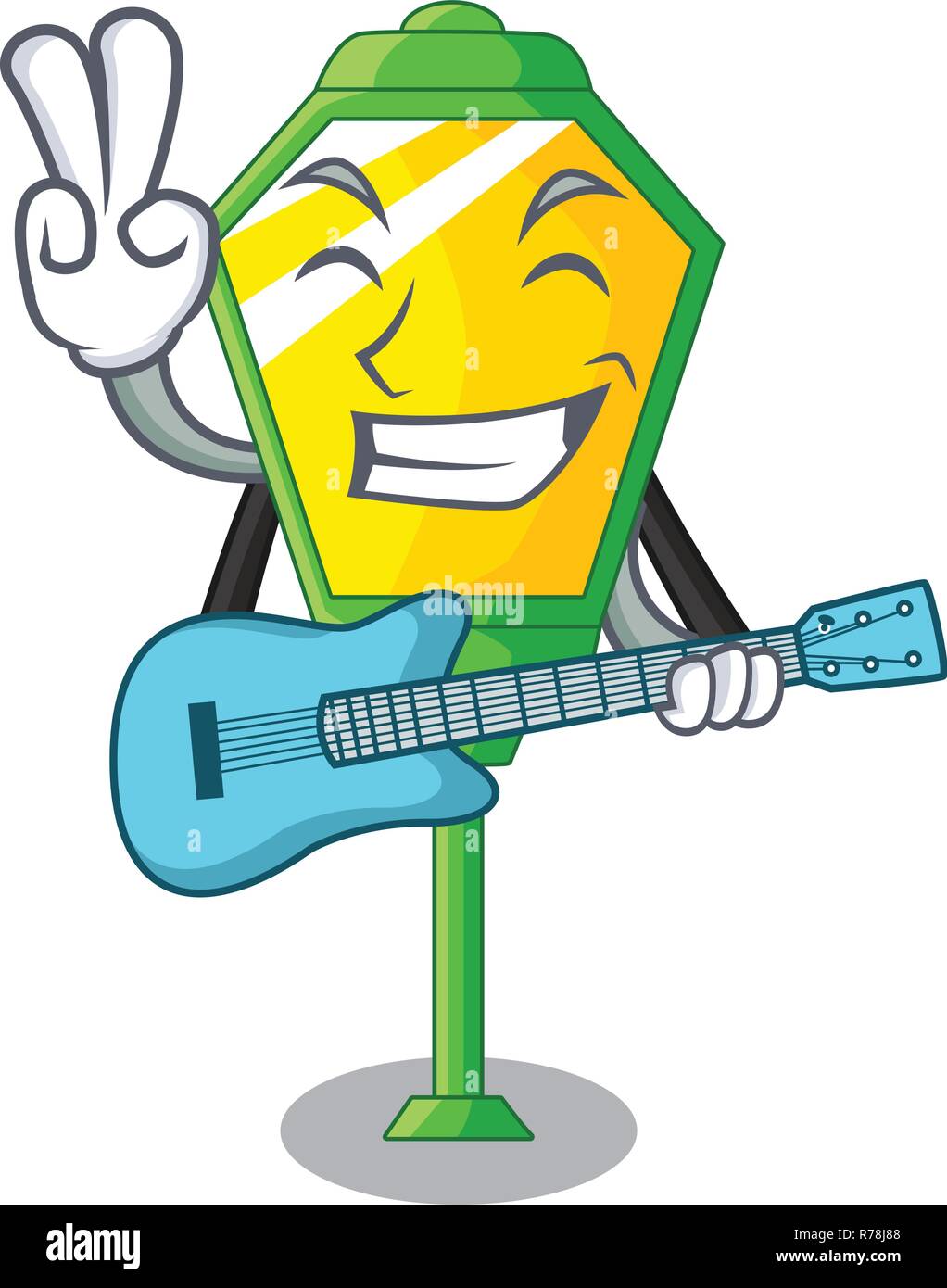 Con guitar street lampada posta in forma cartoon illustrazione vettoriale Illustrazione Vettoriale