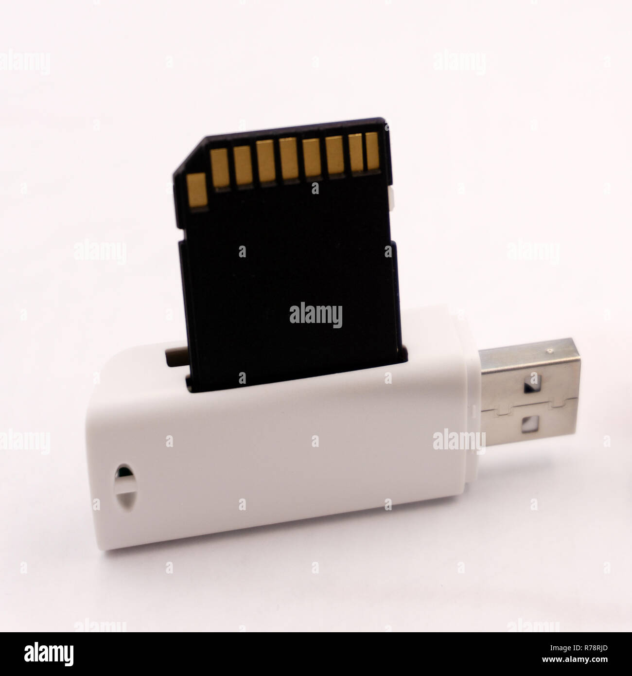 Scheda Compact flash reader con scheda, isolati su sfondo bianco Foto Stock