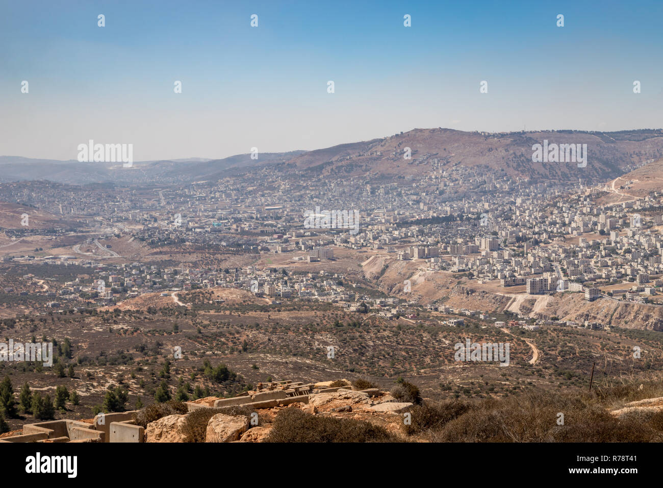 Panorama di Nablus (Shomron o Sichem) e Monte Gherizim Foto Stock