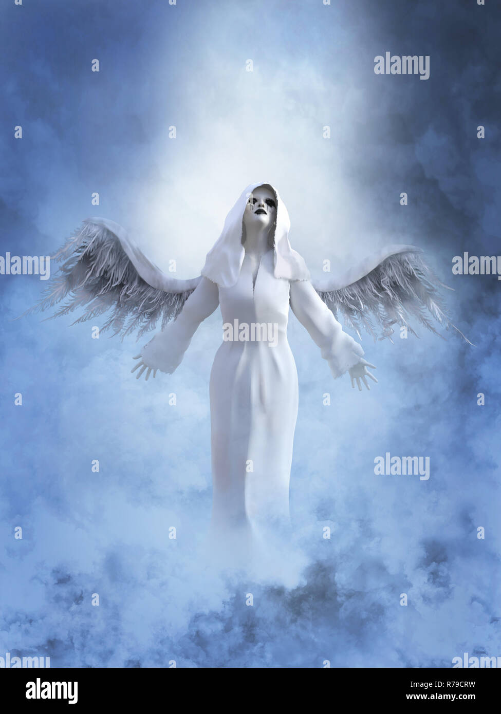 3D rendering di un bianco angelo in cielo. Foto Stock