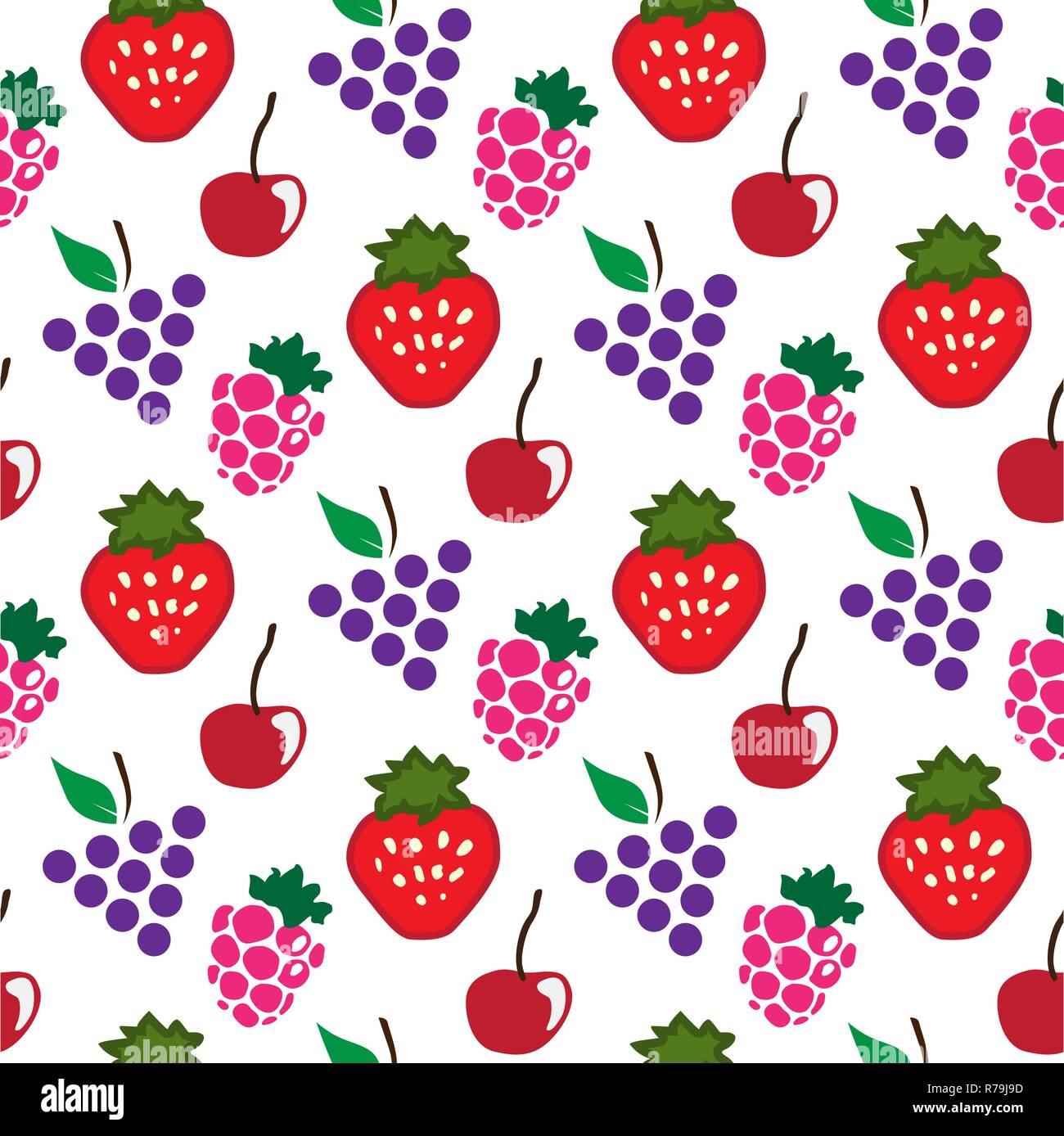 Abstract seamless bianco rosso uva fragola lampone sfondo Illustrazione Vettoriale