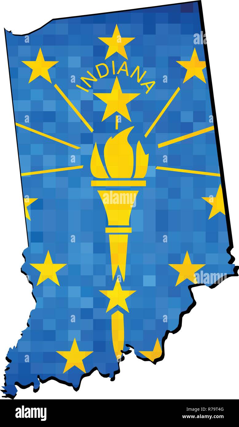 Grunge Indiana mappa con bandiera interno - Illustrazione, mappa del vettore di Indiana, astratto mosaico grunge bandiera indiana Illustrazione Vettoriale