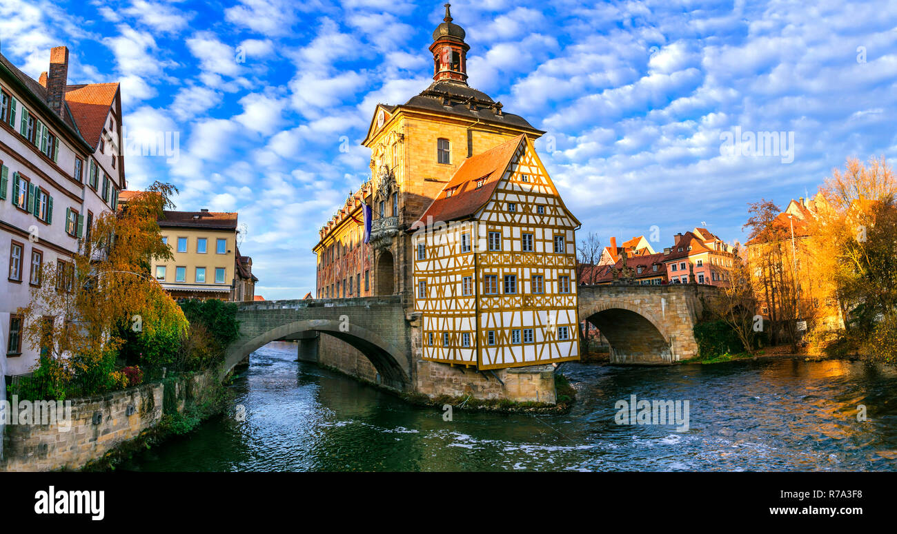 I punti di riferimento della Germania, il Land della Baviera - storico bella città di Bamberg Foto Stock