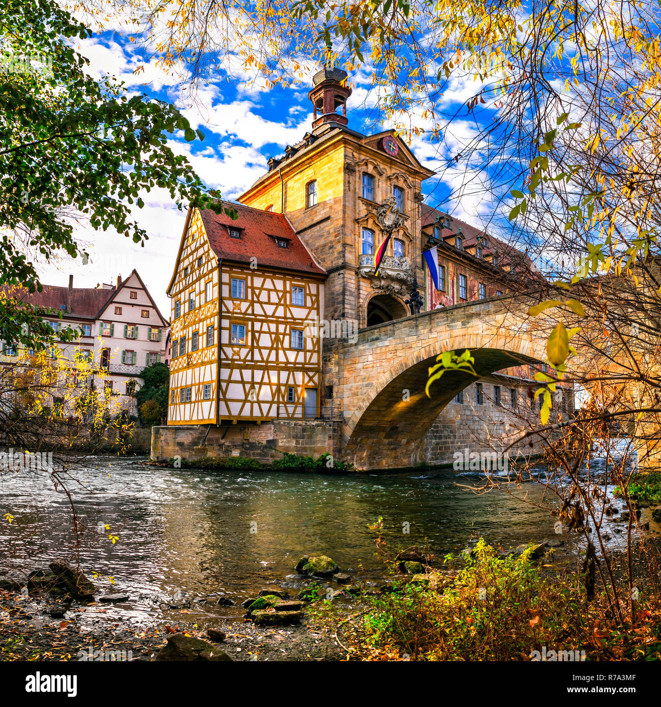 I punti di riferimento della Germania, il Land della Baviera - storico bella città di Bamberg Foto Stock