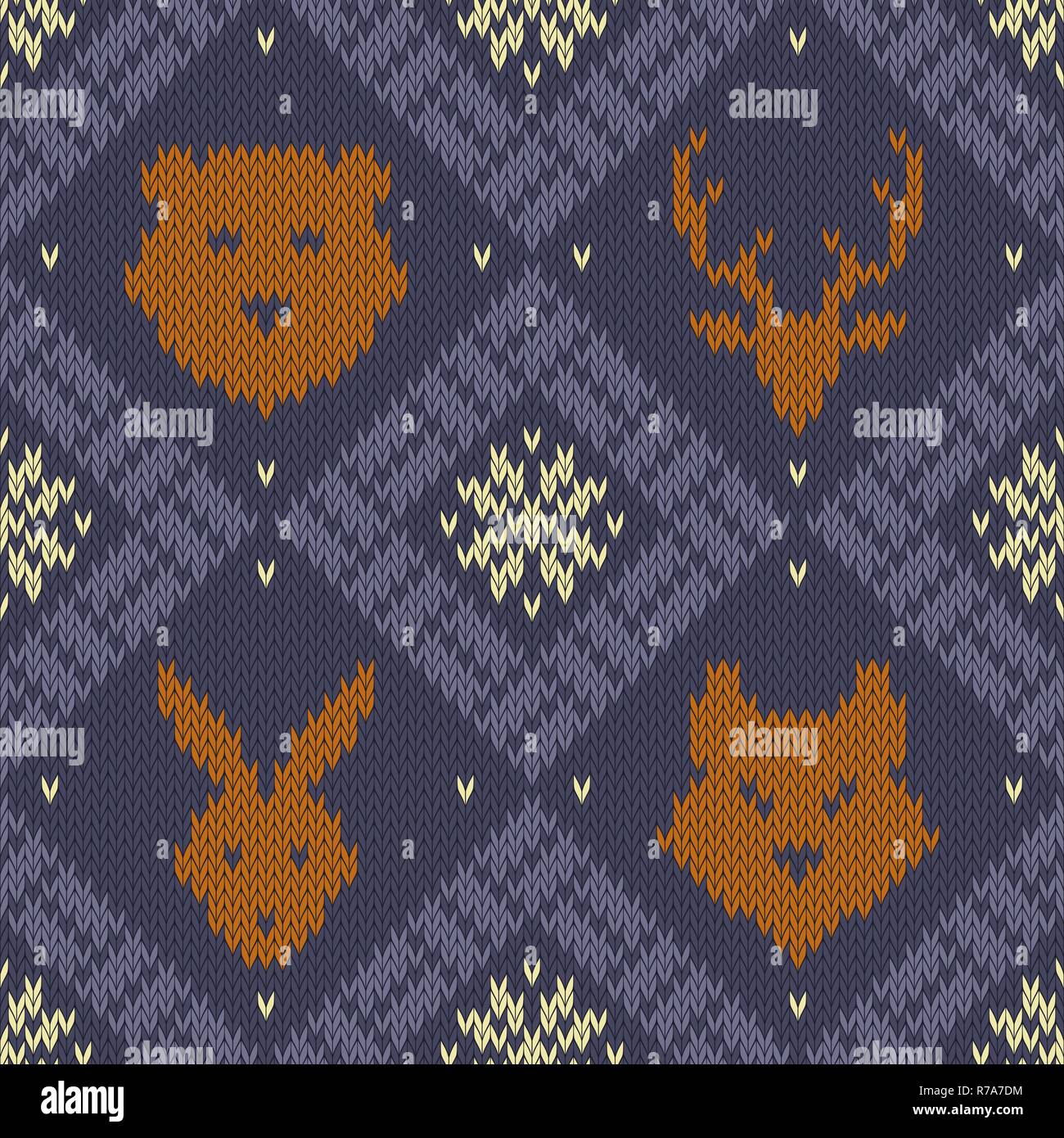 In inverno il Natale in maglia senza cuciture con pattern selvatica gli animali del bosco Illustrazione Vettoriale