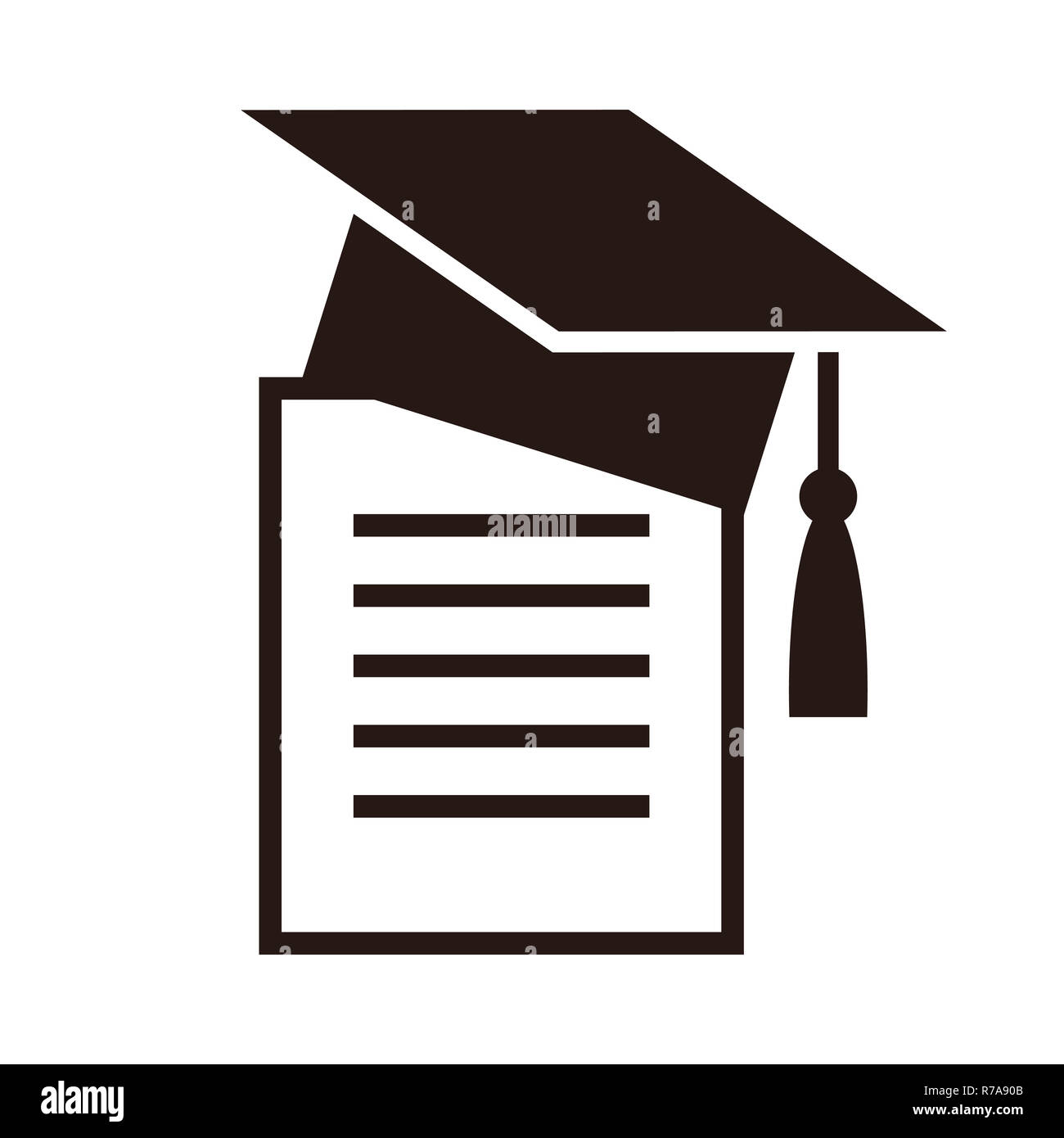 Tappo di graduazione e Diplom isolato su uno sfondo bianco Foto Stock