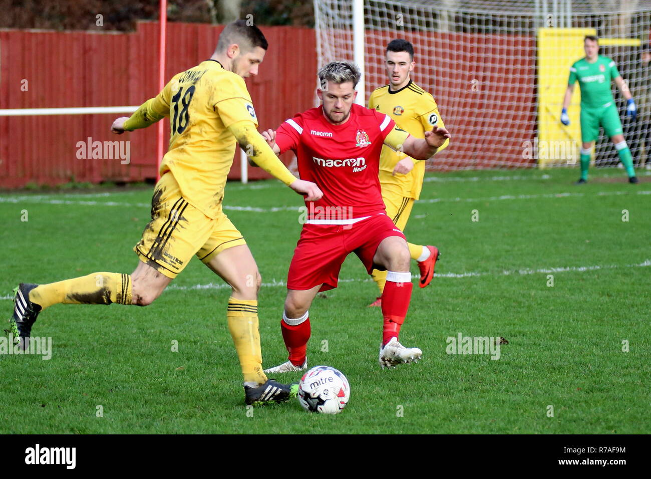Neath Port Tabot, Wales, Regno Unito. 8 dicembre 2018. Welsh Cup terzo turno Briton Ferry v WPL Llandudno Town. Llandudno Town goalscorer numero 18, Mark Connolly. News utilizzare solo. Credito: www.garethjohn.uk/Alamy Live News Foto Stock
