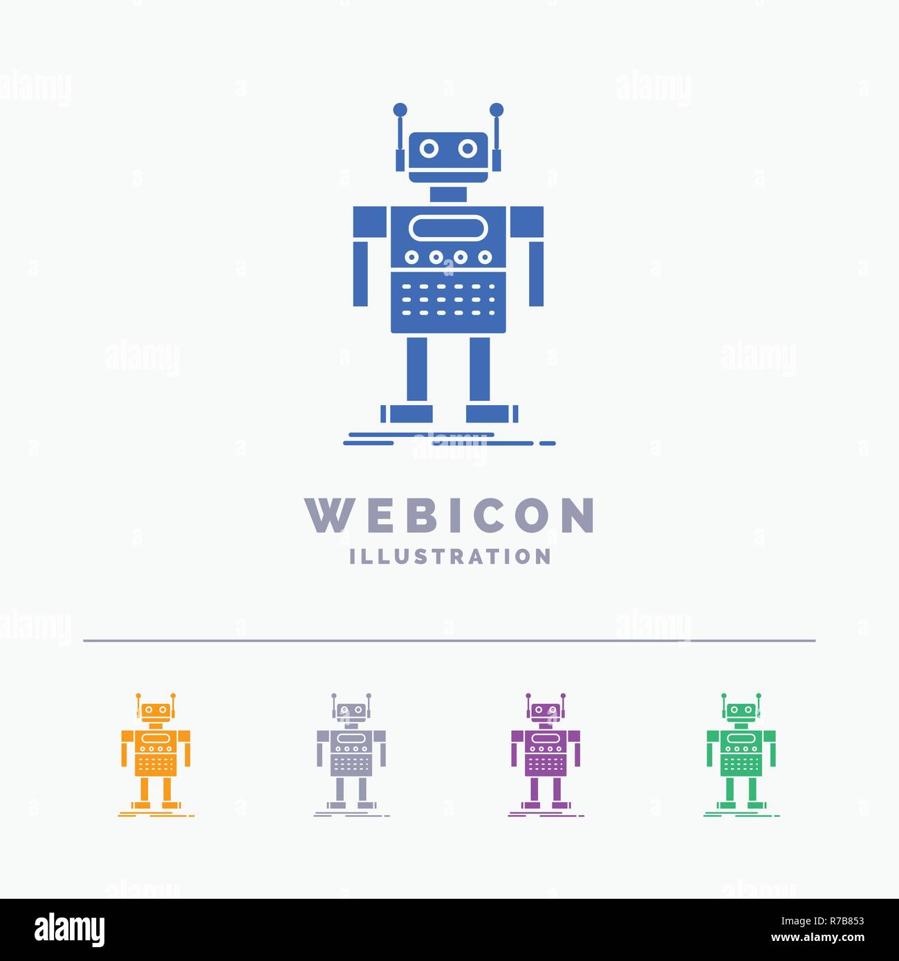 Robot, Android, artificiale, bot, tecnologia a 5 colori Web Glyph Modello icona isolato su bianco. Illustrazione Vettoriale Illustrazione Vettoriale