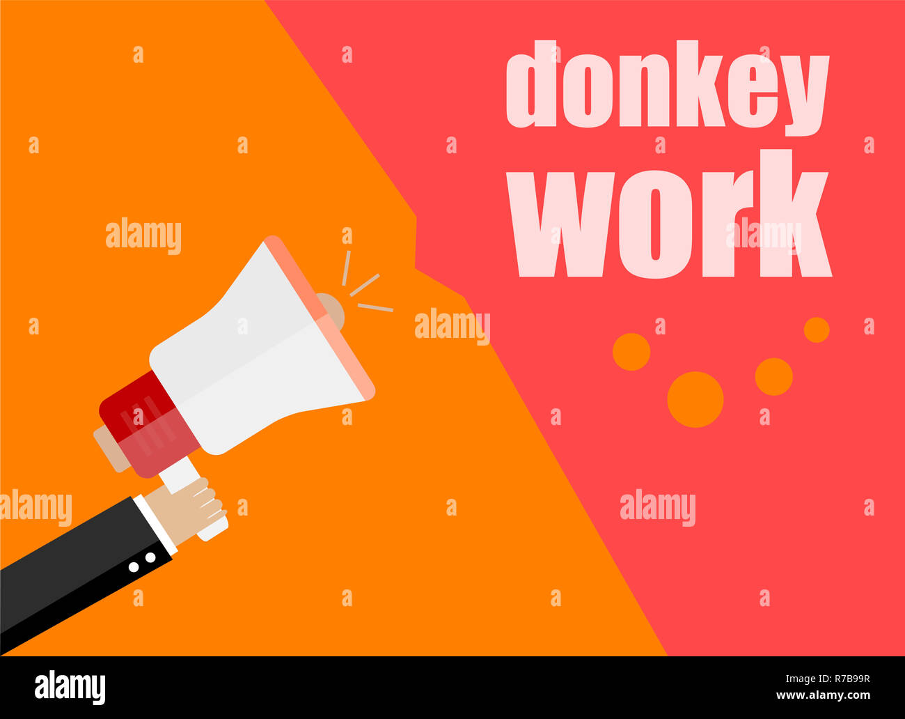 Il lavoro di asino. Design piatto concetto aziendale digital marketing business man holding megafono per il sito web e la promozione di banner. Foto Stock