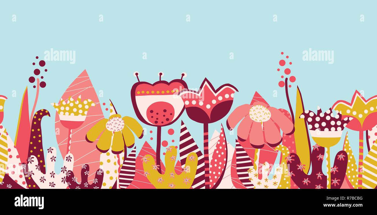 Vettore senza giunture border summer flower meadow. Illustrazione Vettoriale