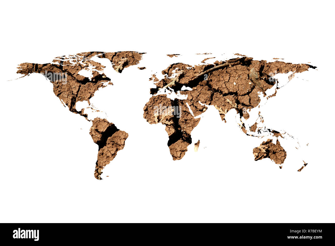 Terreno essiccati in mappa piatta del mondo Foto Stock
