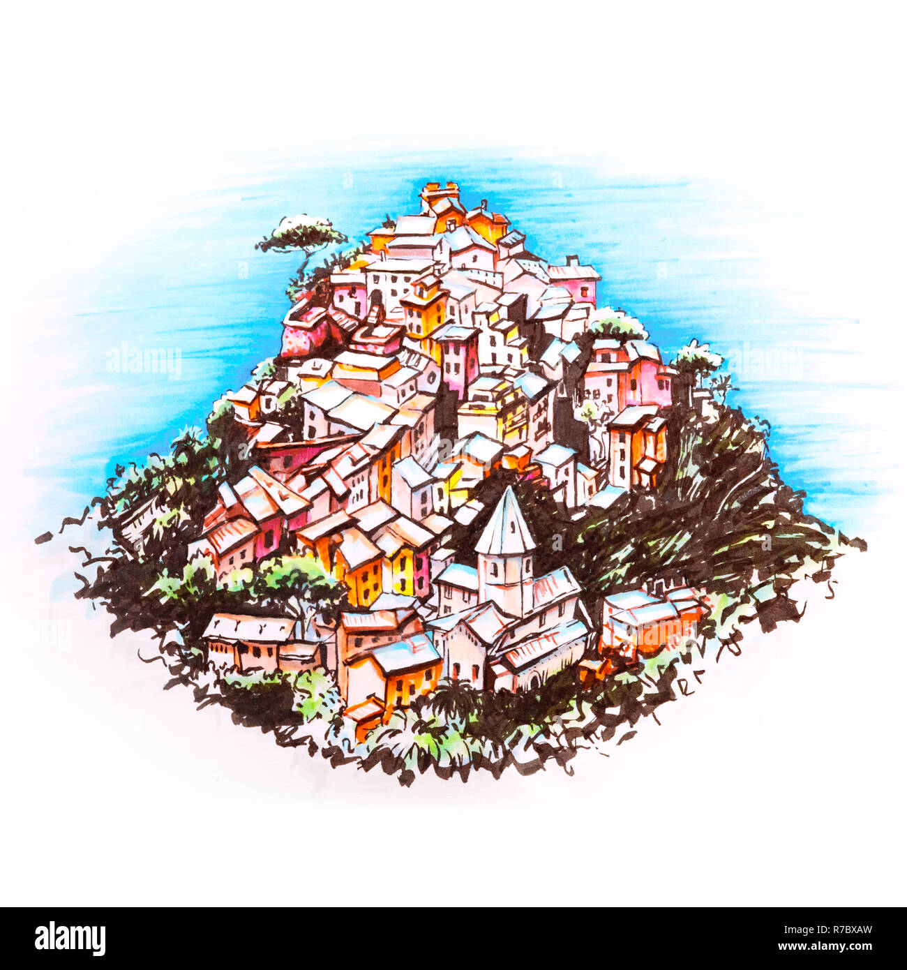 Case colorate a Corniglia, Liguria, Italia Foto Stock