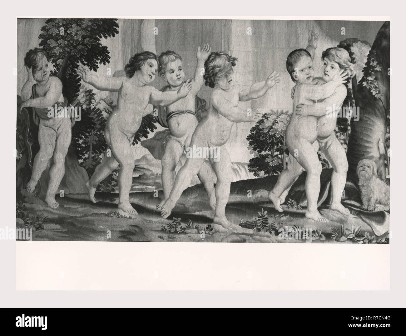 Lazio Roma Roma Palazzo Venezia, Museo, questa è la mia Italia, il paese italiano di storia visiva, post-medievale collezione arazzi Nella 'Sala Regia', che occupa le stanze dell'appartamento Balbo, dove Paolo II vissuto e radunò le sue collezioni. Tedesco e arazzi francesi del XVI secolo, tutti fabbricati a Bruxelles e cinque arazzi italiana dalla Riviera dopo vignetta di disegni da Giov. Franc. Romanelli nel 1637-42. Foto Stock