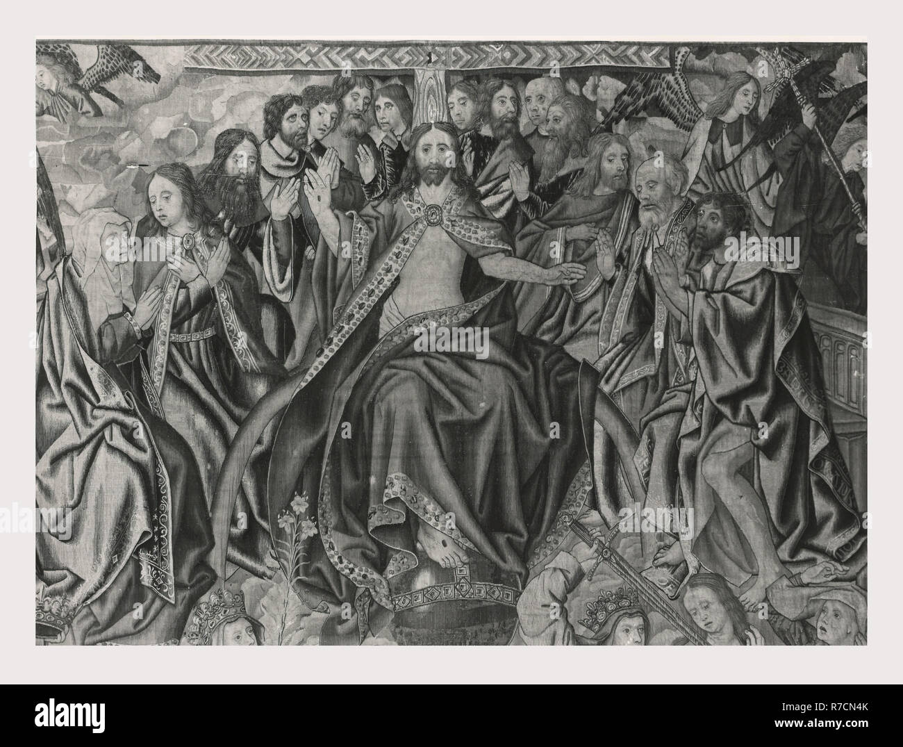 Lazio Roma Roma Palazzo Venezia, Museo, questa è la mia Italia, il paese italiano di storia visiva, post-medievale collezione arazzi Nella 'Sala Regia', che occupa le stanze dell'appartamento Balbo, dove Paolo II vissuto e radunò le sue collezioni. Tedesco e arazzi francesi del XVI secolo, tutti fabbricati a Bruxelles e cinque arazzi italiana dalla Riviera dopo vignetta di disegni da Giov. Franc. Romanelli nel 1637-42. Foto Stock