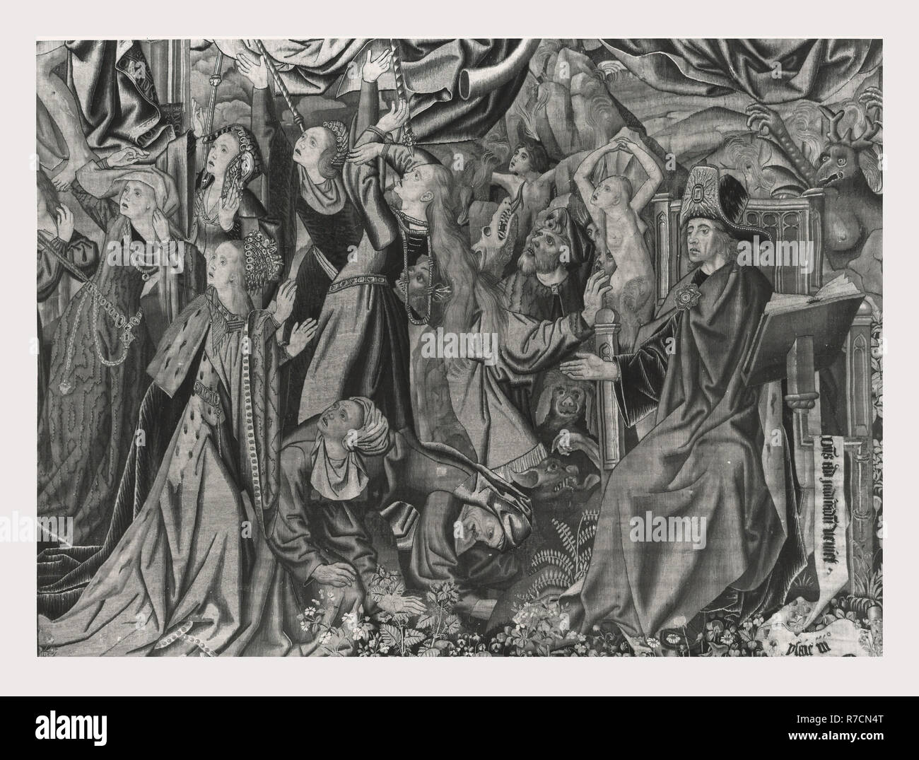 Lazio Roma Roma Palazzo Venezia, Museo, questa è la mia Italia, il paese italiano di storia visiva, post-medievale collezione arazzi Nella 'Sala Regia', che occupa le stanze dell'appartamento Balbo, dove Paolo II vissuto e radunò le sue collezioni. Tedesco e arazzi francesi del XVI secolo, tutti fabbricati a Bruxelles e cinque arazzi italiana dalla Riviera dopo vignetta di disegni da Giov. Franc. Romanelli nel 1637-42. Foto Stock