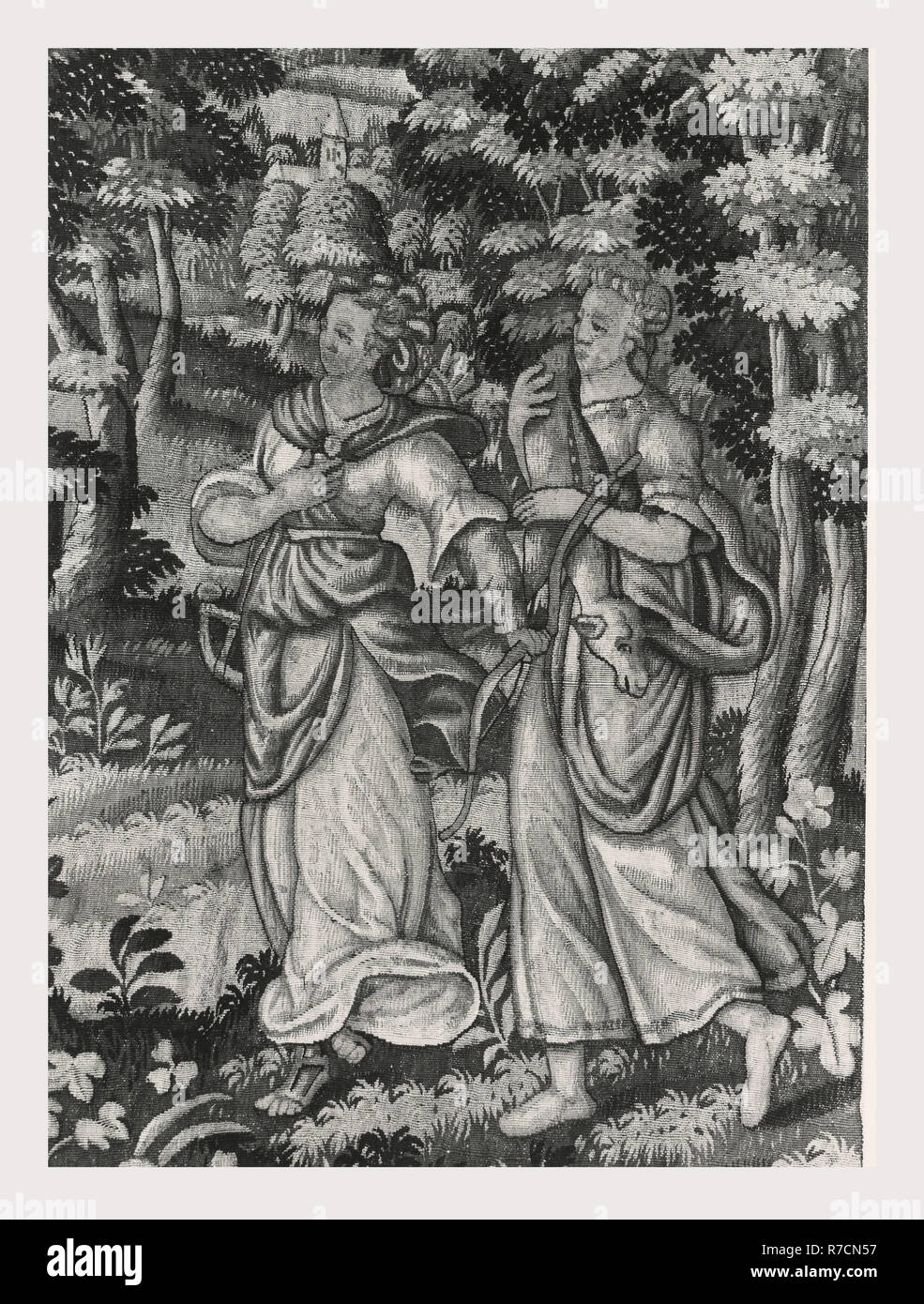 Lazio Roma Roma Palazzo Venezia, Museo, questa è la mia Italia, il paese italiano di storia visiva, post-medievale collezione arazzi Nella 'Sala Regia', che occupa le stanze dell'appartamento Balbo, dove Paolo II vissuto e radunò le sue collezioni. Tedesco e arazzi francesi del XVI secolo, tutti fabbricati a Bruxelles e cinque arazzi italiana dalla Riviera dopo vignetta di disegni da Giov. Franc. Romanelli nel 1637-42. Foto Stock