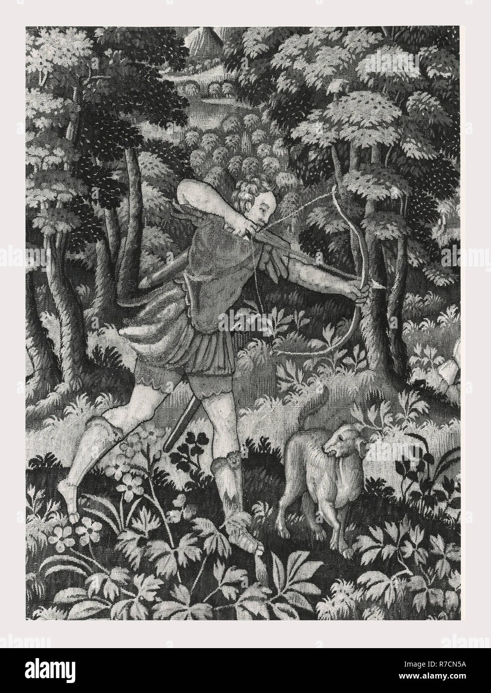 Lazio Roma Roma Palazzo Venezia, Museo, questa è la mia Italia, il paese italiano di storia visiva, post-medievale collezione arazzi Nella 'Sala Regia', che occupa le stanze dell'appartamento Balbo, dove Paolo II vissuto e radunò le sue collezioni. Tedesco e arazzi francesi del XVI secolo, tutti fabbricati a Bruxelles e cinque arazzi italiana dalla Riviera dopo vignetta di disegni da Giov. Franc. Romanelli nel 1637-42. Foto Stock