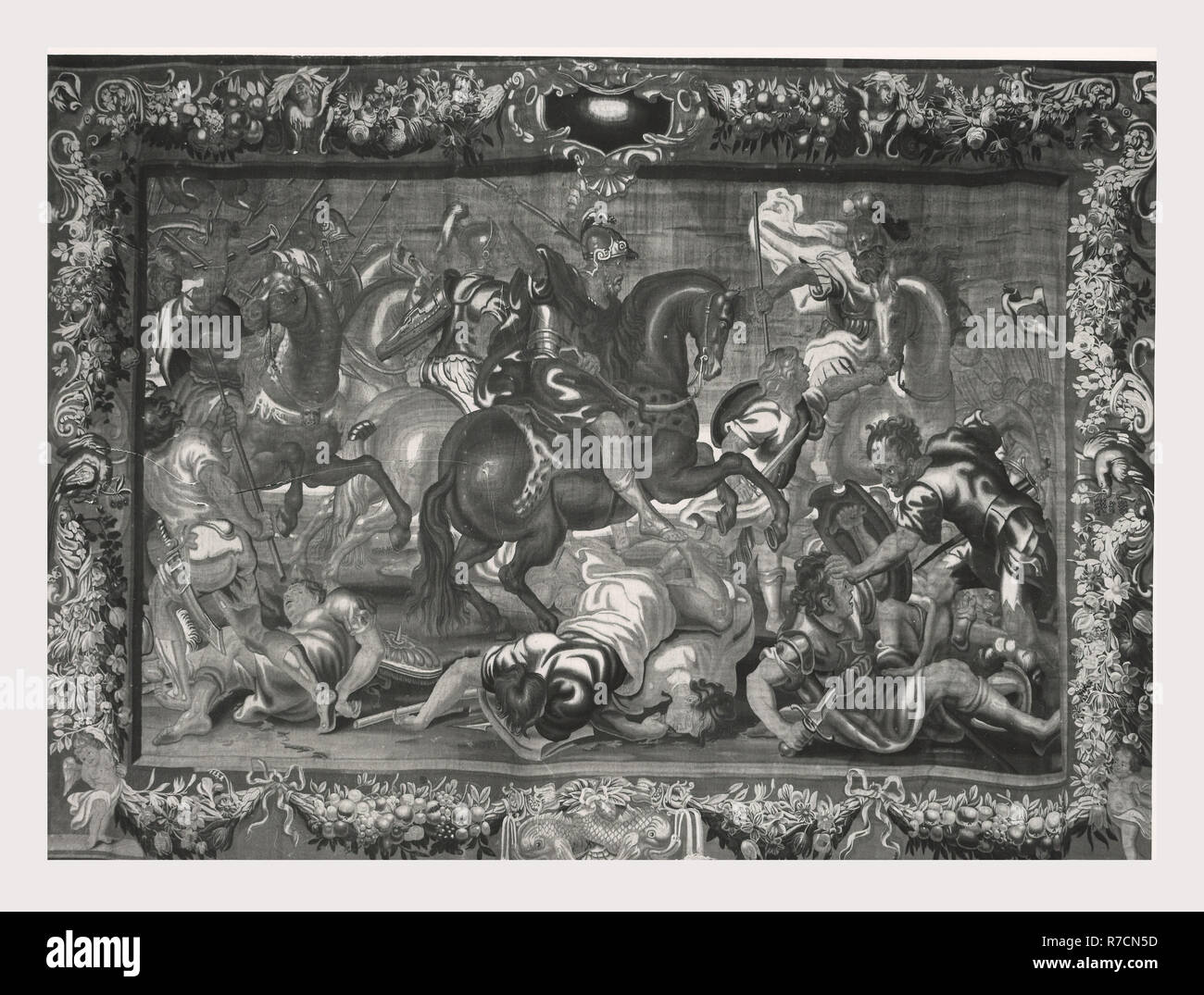 Lazio Roma Roma Palazzo Venezia, Museo, questa è la mia Italia, il paese italiano di storia visiva, post-medievale collezione arazzi Nella 'Sala Regia', che occupa le stanze dell'appartamento Balbo, dove Paolo II vissuto e radunò le sue collezioni. Tedesco e arazzi francesi del XVI secolo, tutti fabbricati a Bruxelles e cinque arazzi italiana dalla Riviera dopo vignetta di disegni da Giov. Franc. Romanelli nel 1637-42. Foto Stock