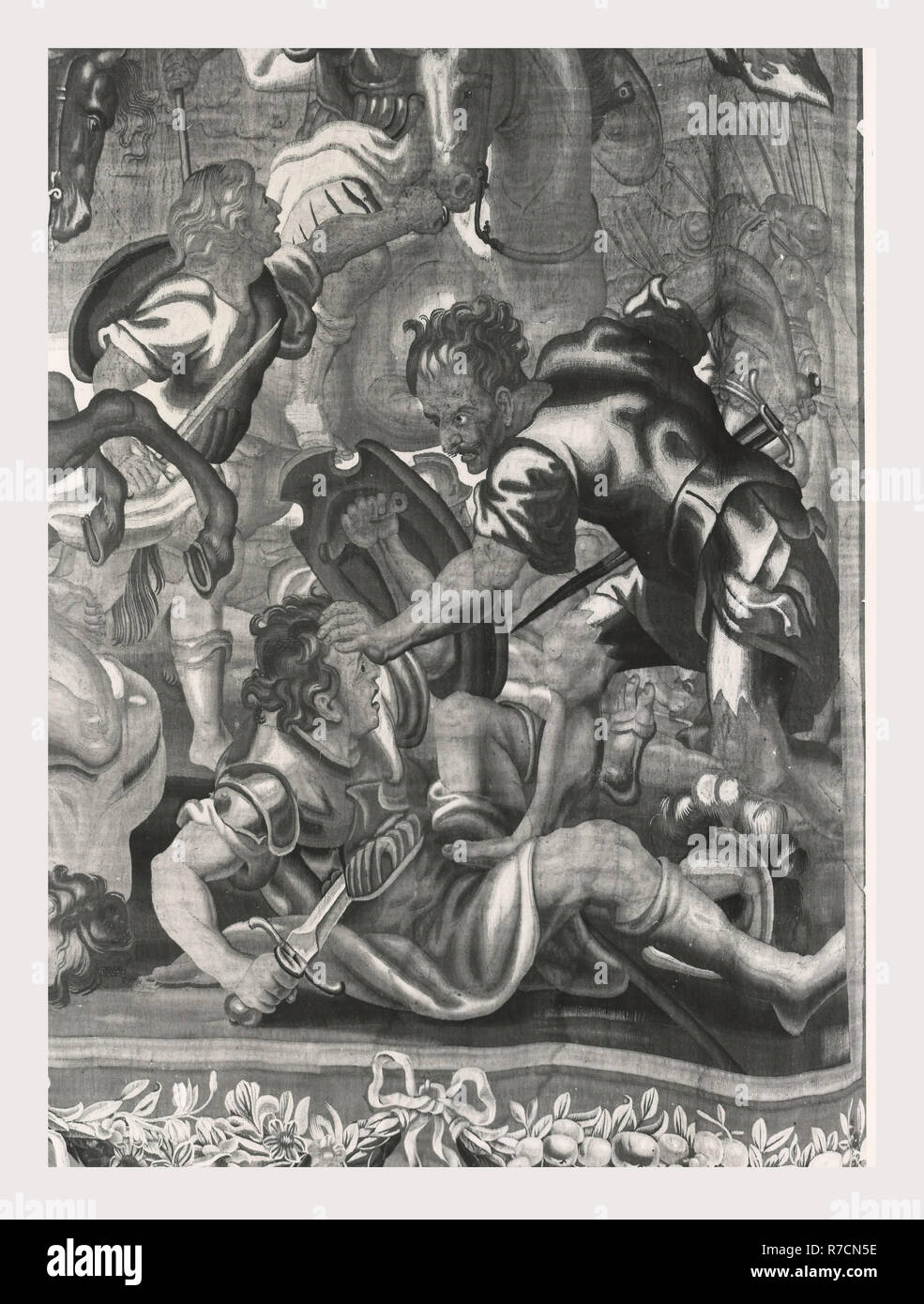 Lazio Roma Roma Palazzo Venezia, Museo, questa è la mia Italia, il paese italiano di storia visiva, post-medievale collezione arazzi Nella 'Sala Regia', che occupa le stanze dell'appartamento Balbo, dove Paolo II vissuto e radunò le sue collezioni. Tedesco e arazzi francesi del XVI secolo, tutti fabbricati a Bruxelles e cinque arazzi italiana dalla Riviera dopo vignetta di disegni da Giov. Franc. Romanelli nel 1637-42. Foto Stock