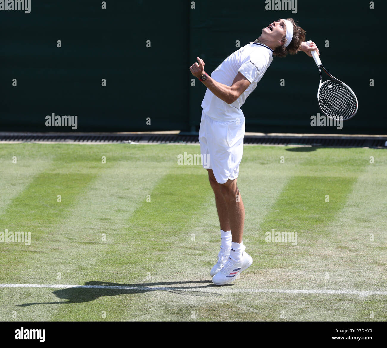 Giocatore tedesco Alexander Zverev in azione a Wimbledon,Londra, Gran Bretagna, Regno Unito. Foto Stock
