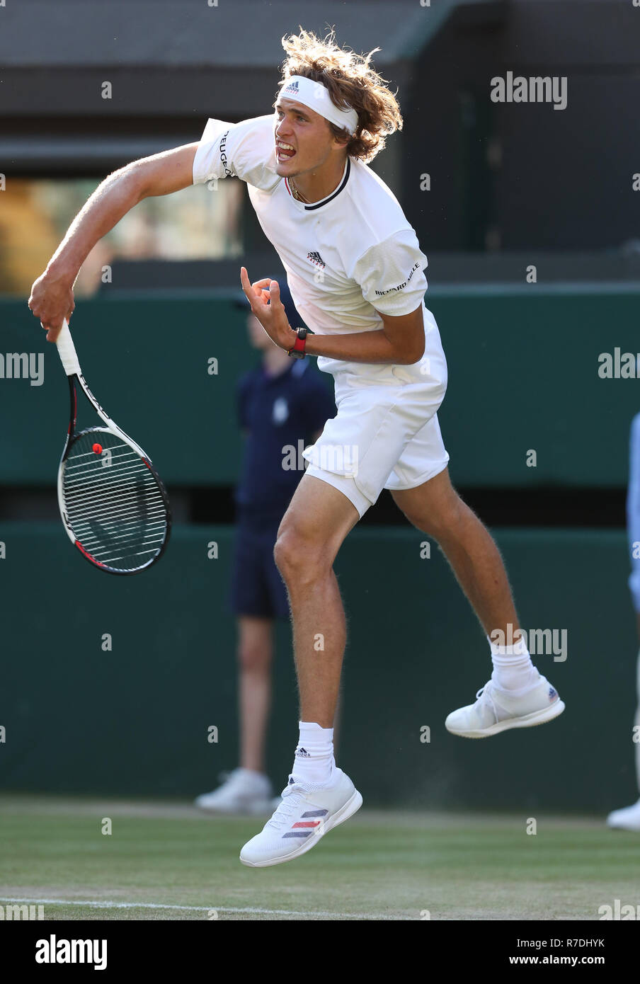 Giocatore tedesco Alexander Zverev in azione a Wimbledon,Londra, Gran Bretagna, Regno Unito. Foto Stock