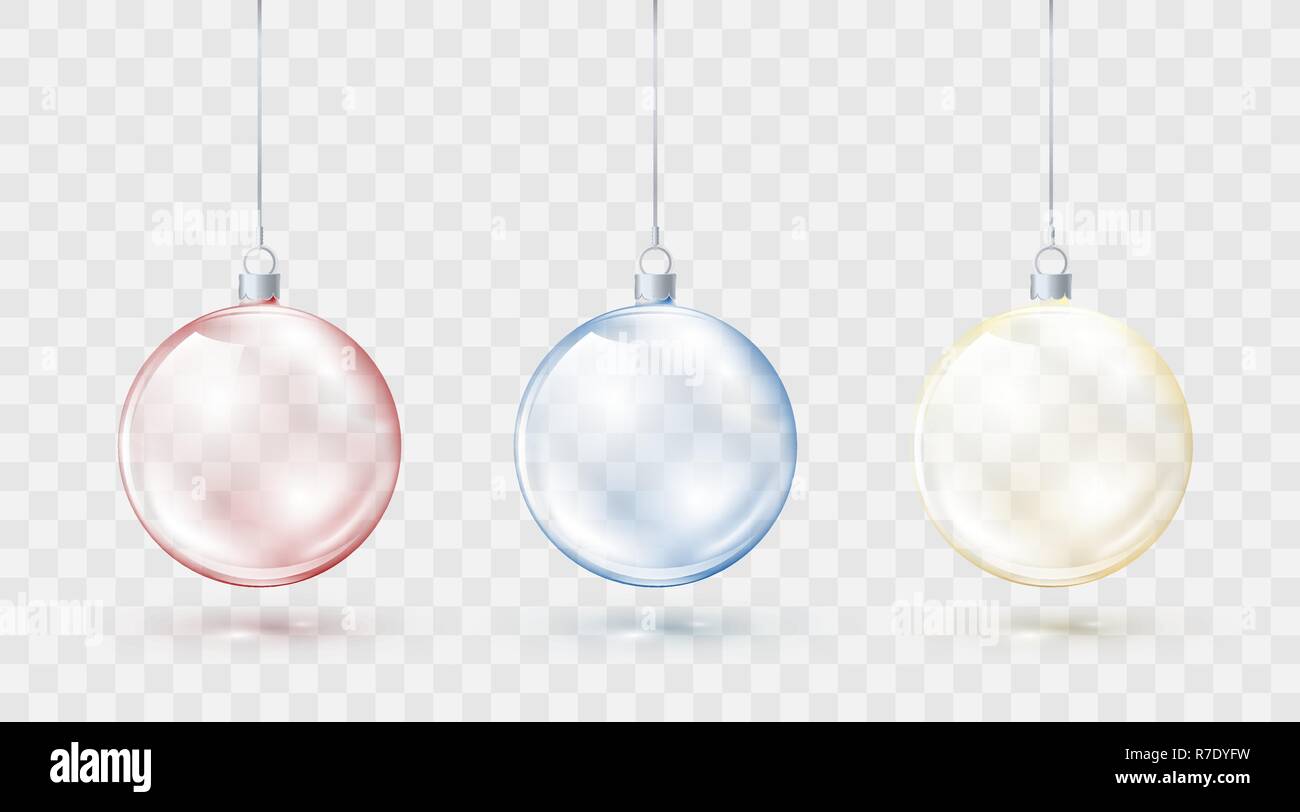 Le palle di Natale insieme colorful. Rosso Blu e Giallo le palle di Natale isolato su sfondo trasparente. Holiday elemento decorativo per il vostro design. Il vettore Illustrazione Vettoriale