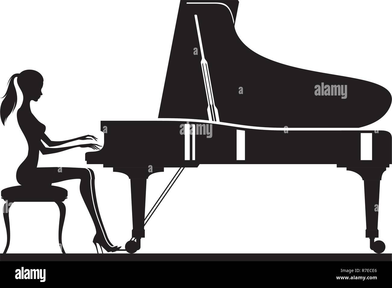 Donna suonare il pianoforte sul palco - illustrazione vettoriale Illustrazione Vettoriale