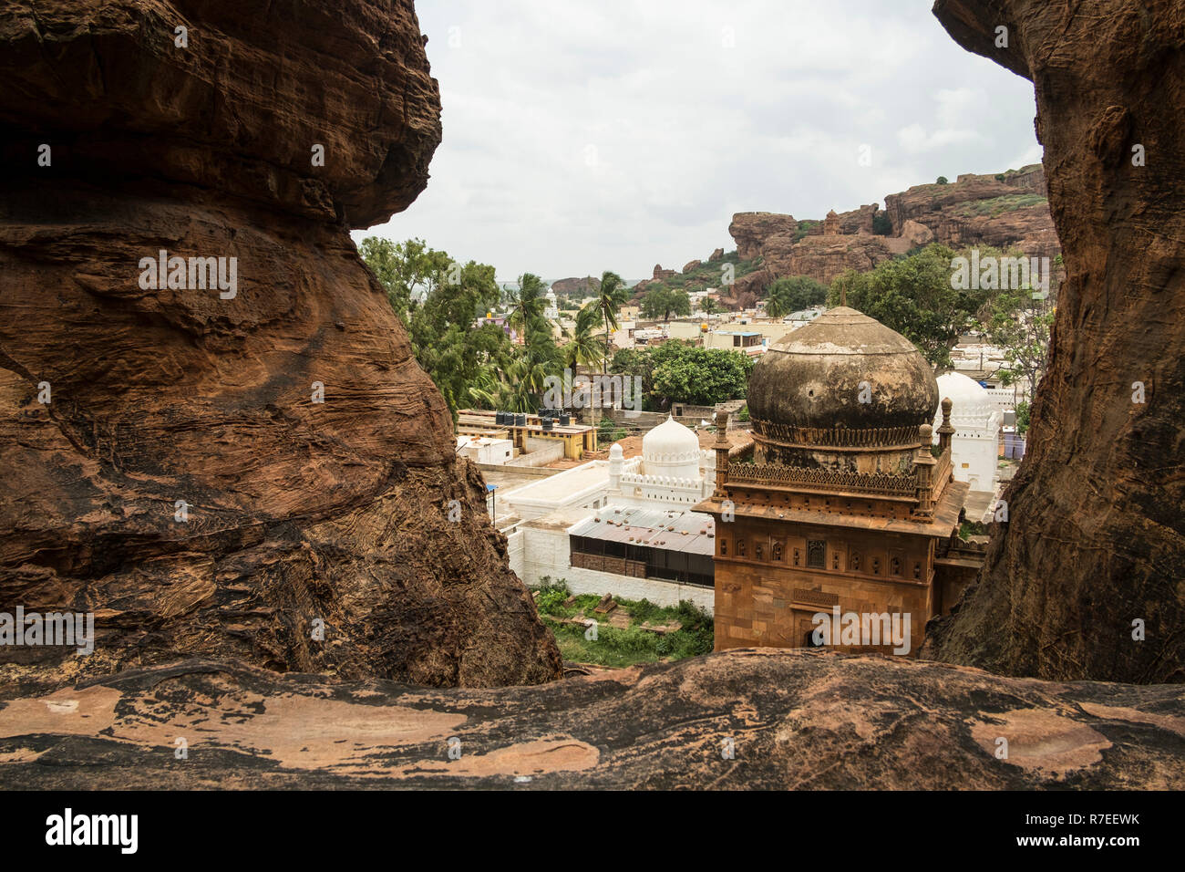 Vista della grotta Badami templi in Badami in Karnataka, India. Foto Stock