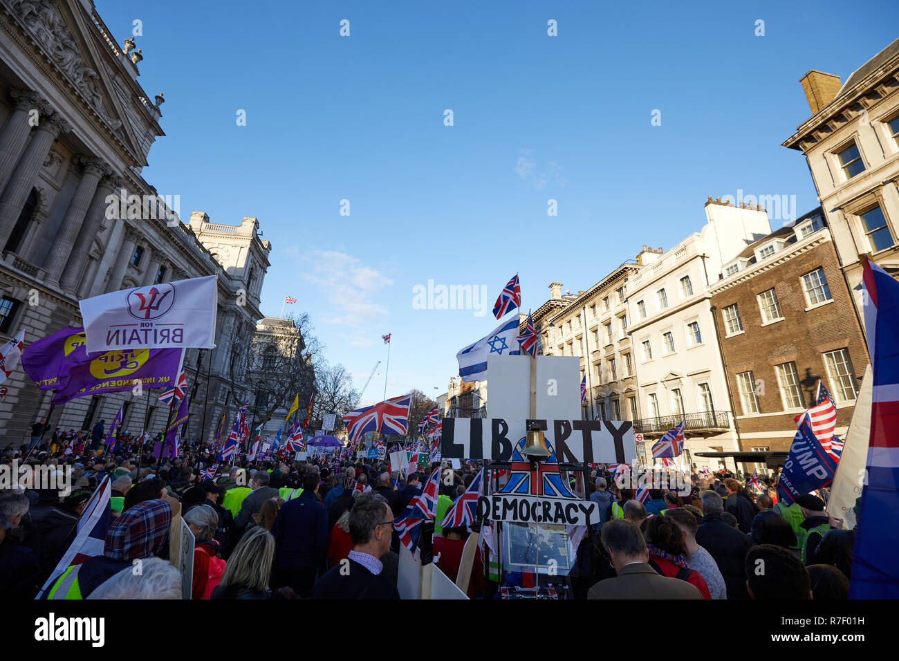 Londra, Regno Unito. Il 9 dicembre 2018. I manifestanti sul Brexit tradimento marzo e nel Rally di Whitehall. Credito: Kevin J. Frost/Alamy Live News Foto Stock