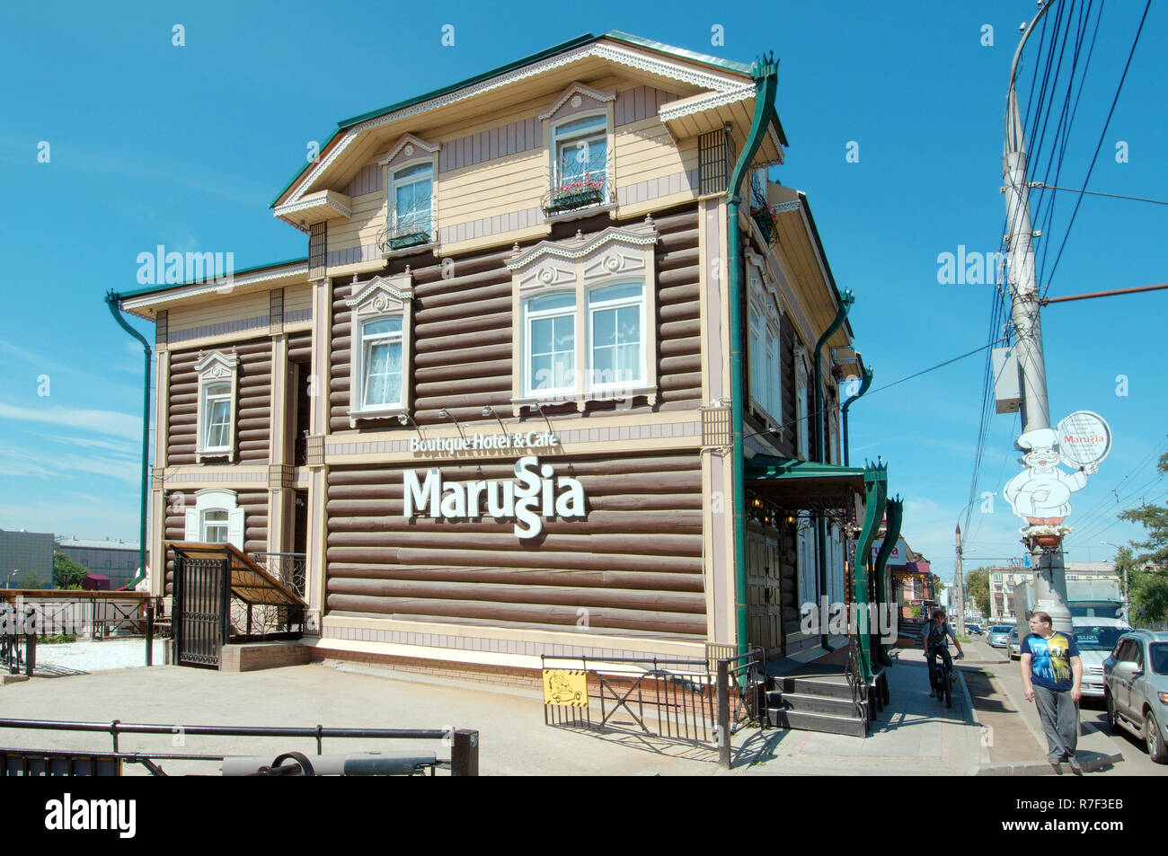 Log in legno casa, centro storico, Irkutsk, Siberia, Russia Foto Stock