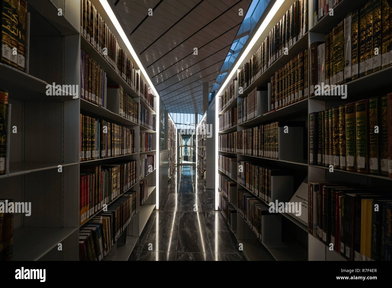 Il 45.000 mq di Qatar National Library all'avanguardia di edificio, si trova nel cuore della città di istruzione. Mondo-famoso architetto Rem Koolhaas il design assomiglia a due pezzi di carta che sono tirate e ripiegate diagonalmente in corrispondenza degli angoli per creare una struttura a guscio che racchiude il piano aperto interno. Il principale spazio interno è progettato per consentire una precisa quantità di luce solare di entrare e di mantenere una connessione con il mondo esterno. Foto Stock