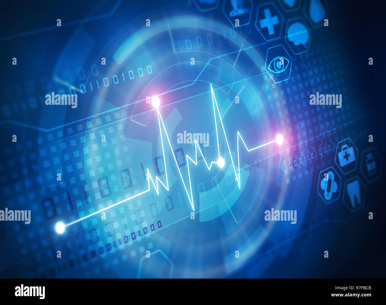 La frequenza cardiaca schema su schermata blu Foto Stock