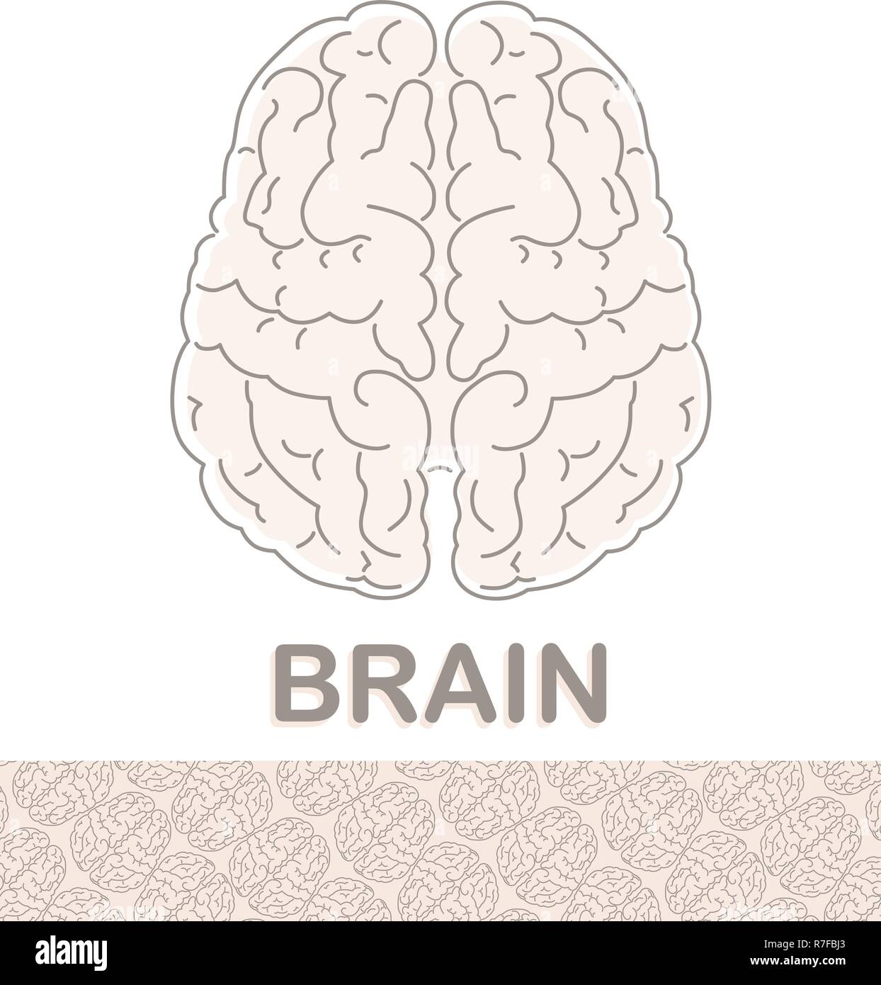 Logo disegnato da linee, silhouette del cervello su uno sfondo bianco e una squisita la ripetizione del modello per il sito. Illustrazione Vettoriale