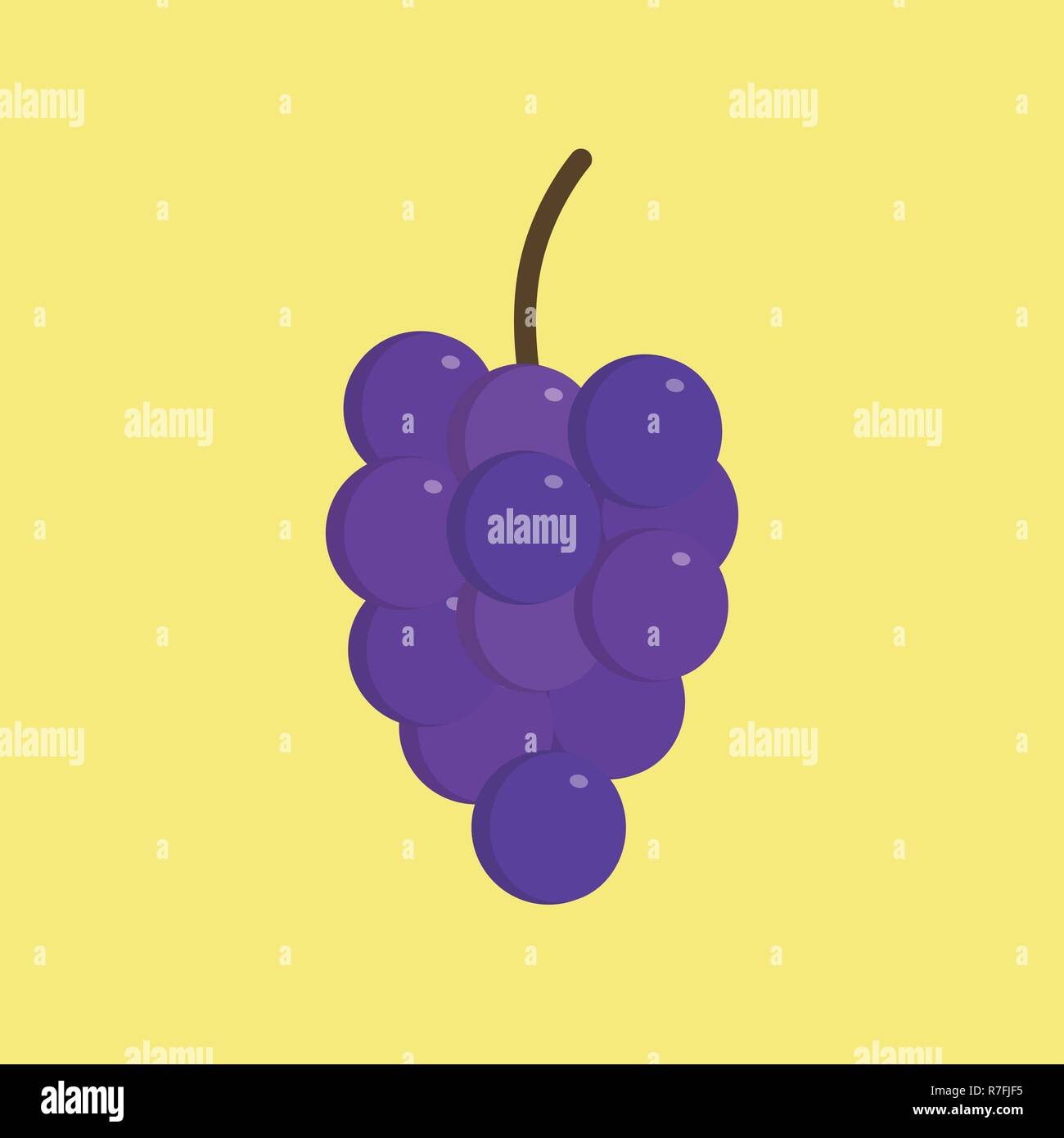 I grappoli di uve viola icona nel design piatto con sfondo giallo. Illustrazione Vettoriale