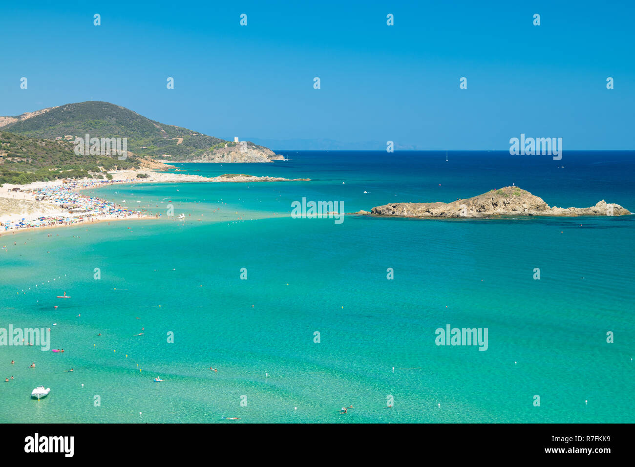 Panorama delle meravigliose spiagge di Chia, Sardegna, Italia. Foto Stock