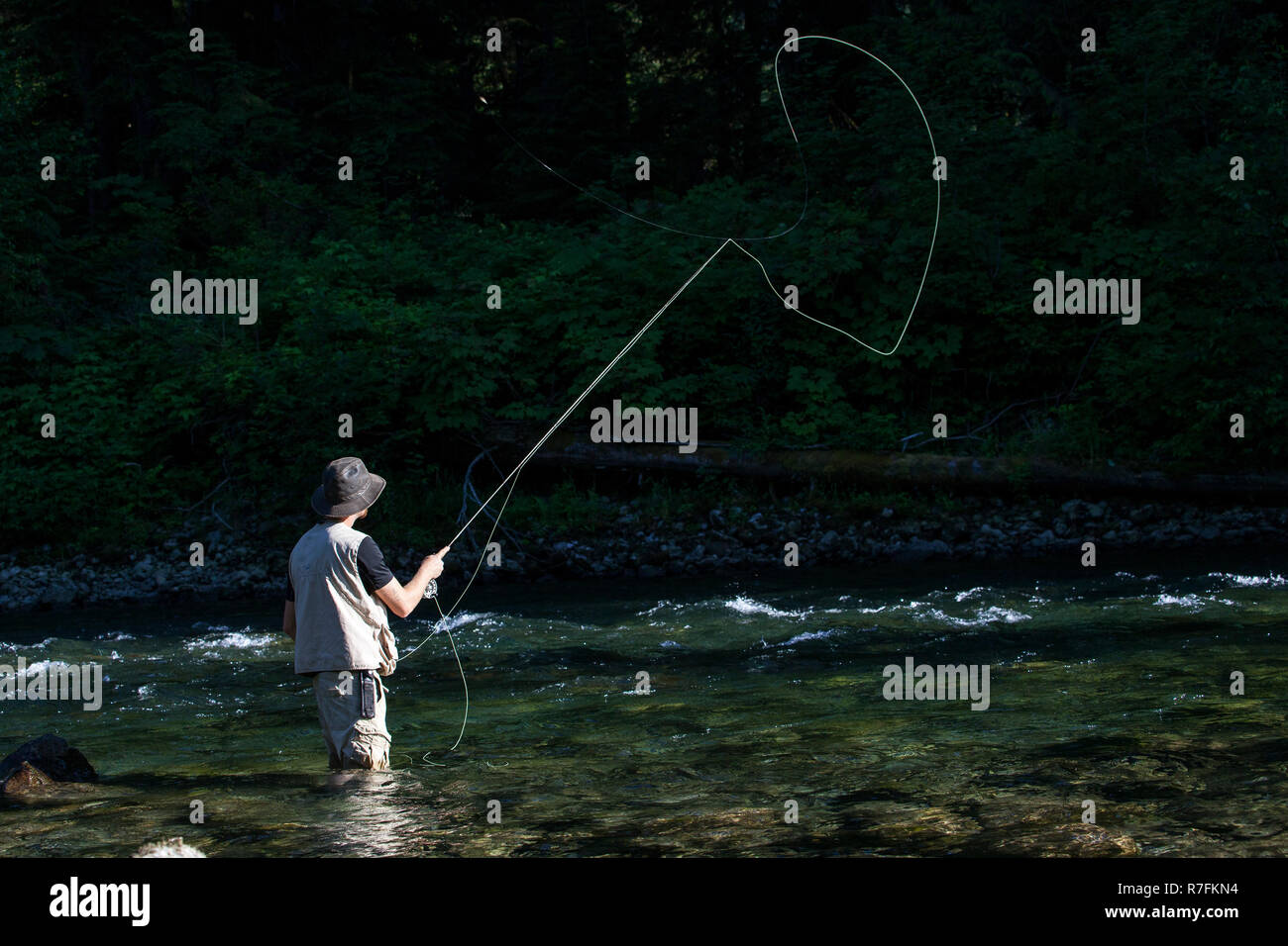 WA09155-00...WASHINGTON - la pesca con la mosca sul Medio Forcella del Fiume Snoqualme vicino a North Bend. (MR# J9) Foto Stock