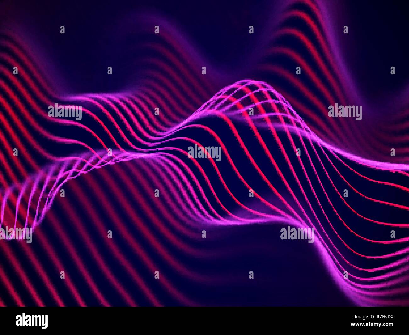 3D visualizzazione delle onde sonore. Grande dati o informazioni concetto: Rosso grafico. Illustrazione Vettoriale