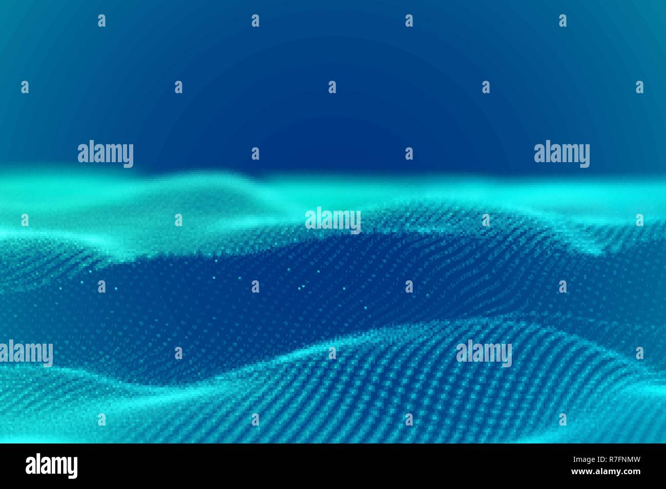 Paesaggio Astratto di turchese digital particelle o onde sonore. Illustrazione Vettoriale