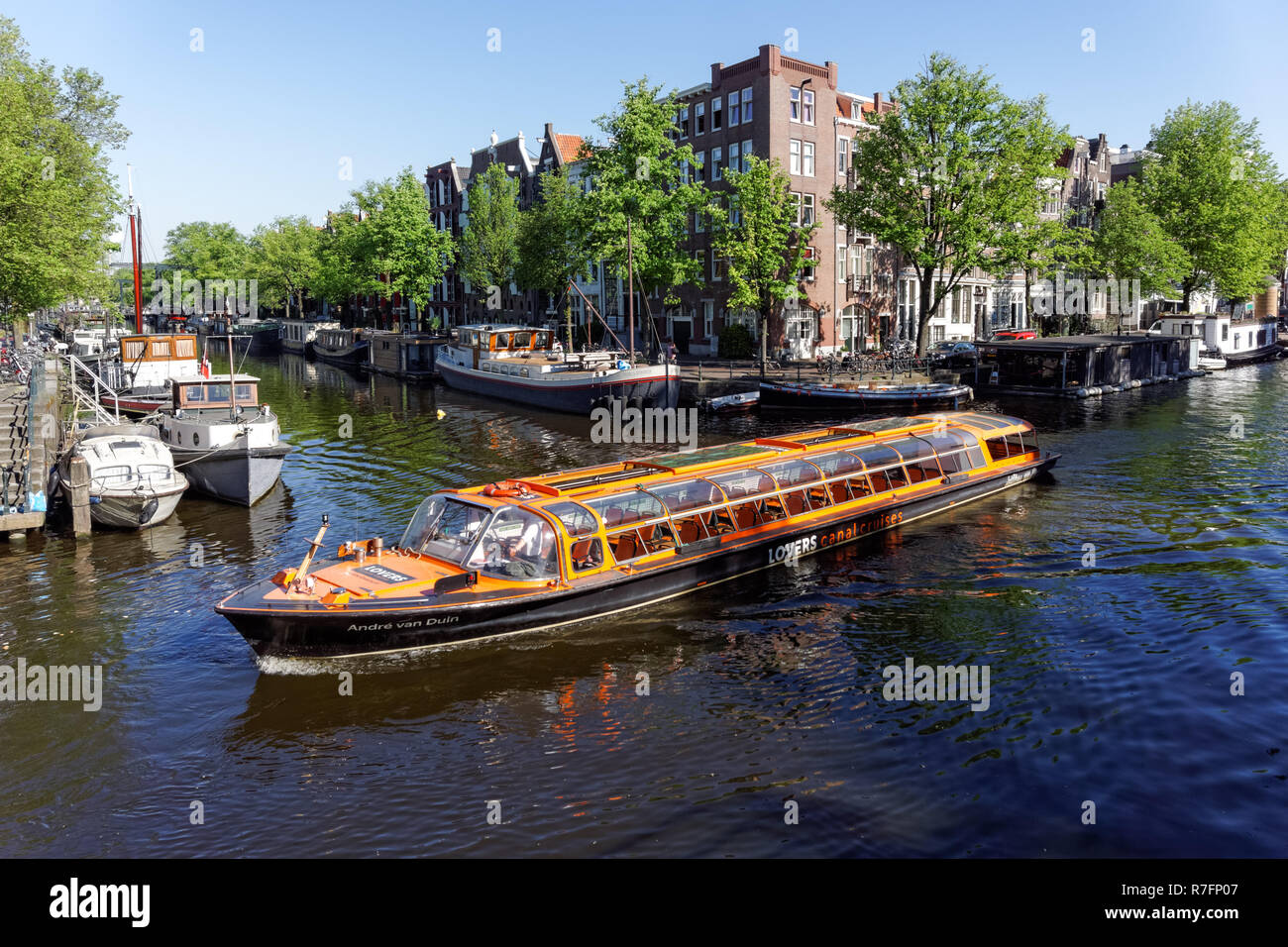 Crociera turistica di barca in Amsterdam, Paesi Bassi Foto Stock