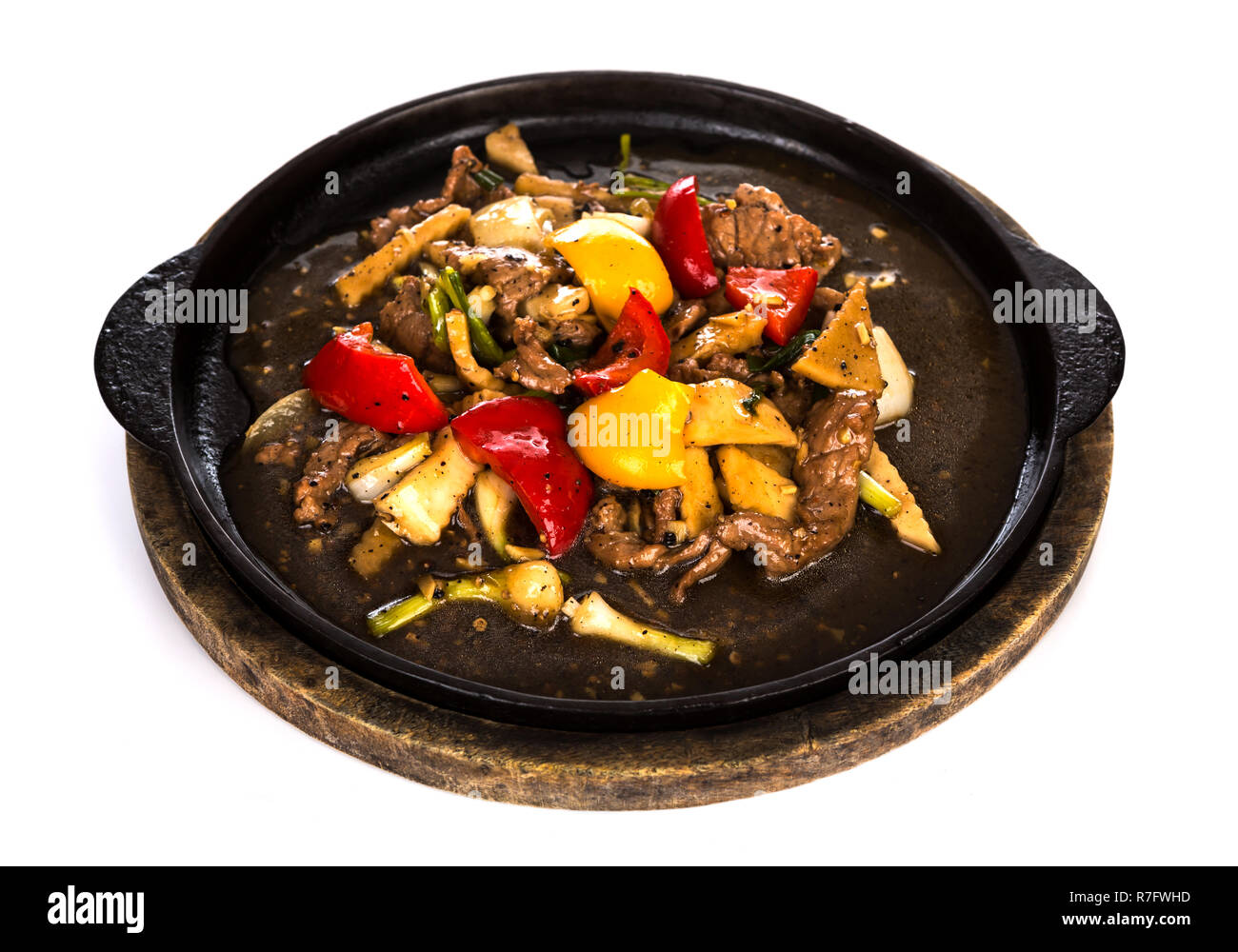 Deer Fritto servito sul ferro piatto caldo Foto Stock