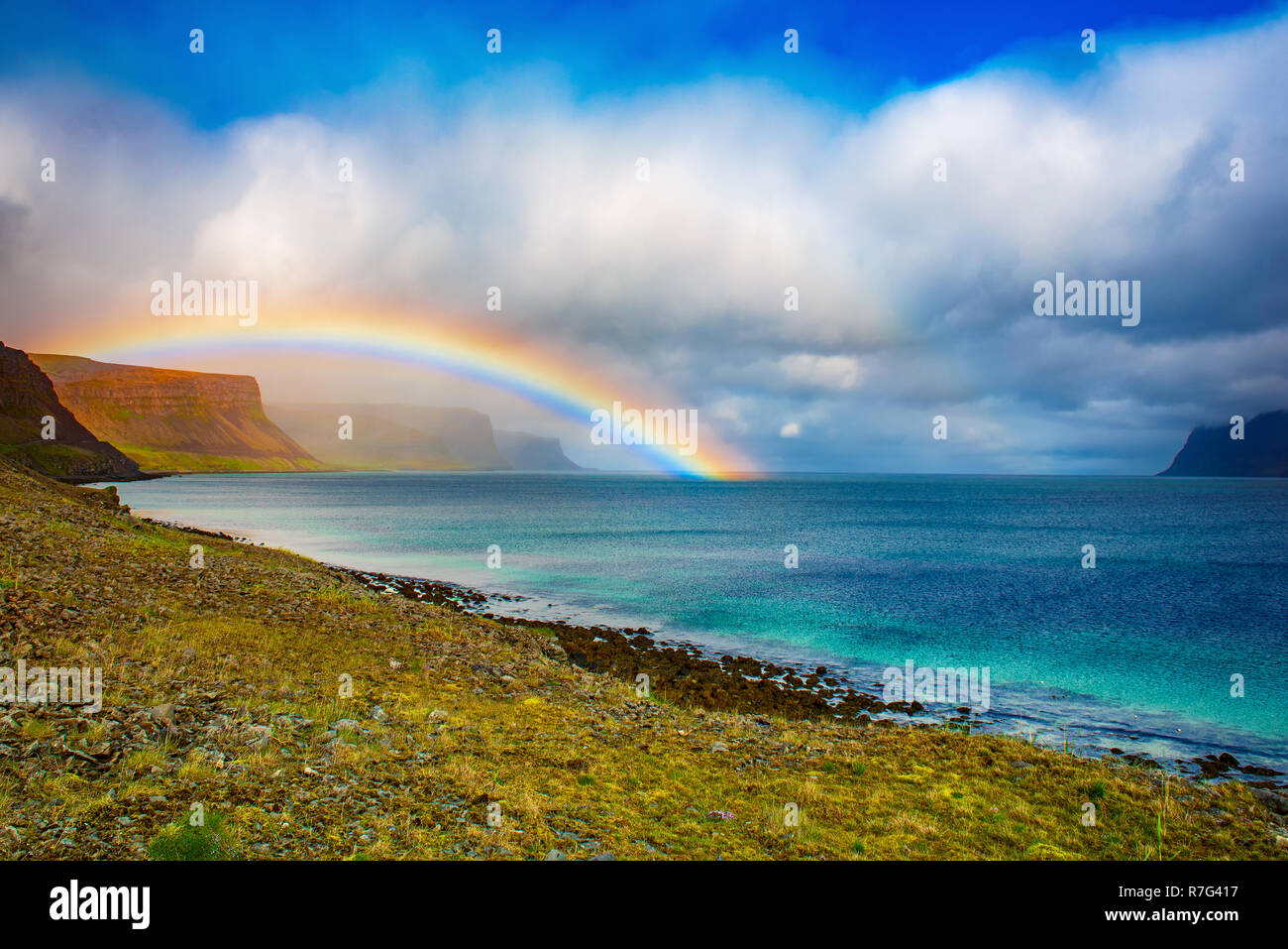 Rainbow in Islanda Foto Stock