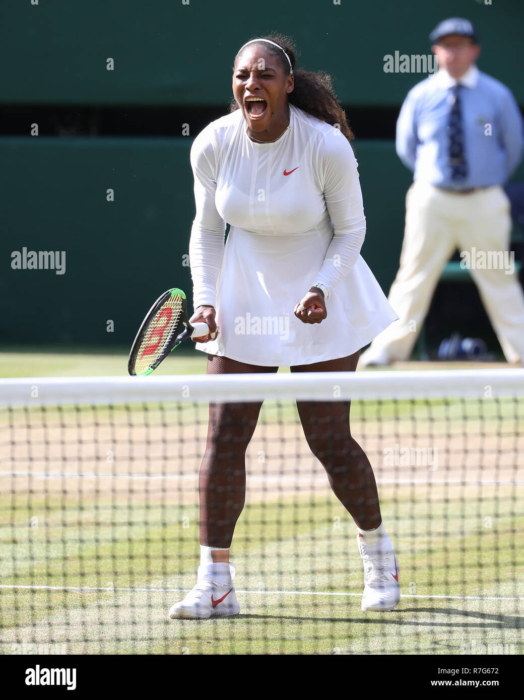 Noi player Serena Williams reagisce a Wimbledon, Londra, Gran Bretagna, Regno Unito. Foto Stock