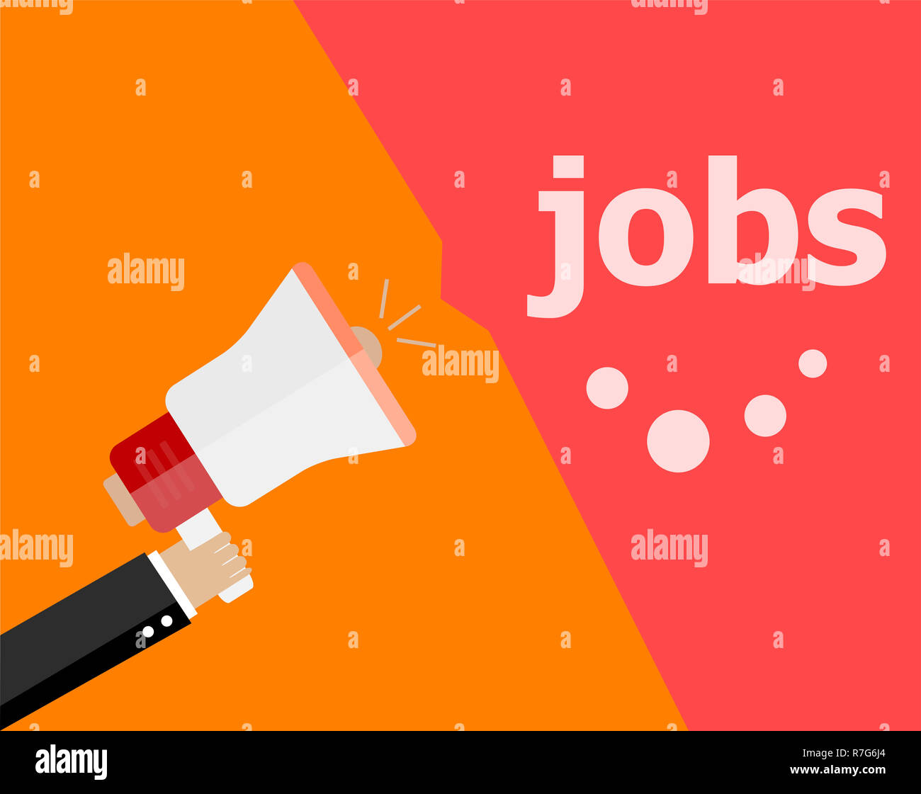 Design piatto il concetto di business. I processi di marketing digitale business man holding megafono per il sito web e la promozione di banner. Foto Stock