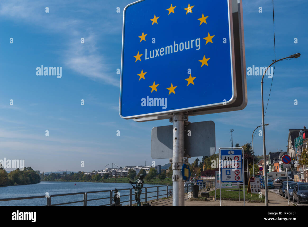 Wasserbillig, Mertert, Grevenmacher, città di confine in Germania sul fiume Moselle, Granducato del Lussemburgo, Europa Foto Stock