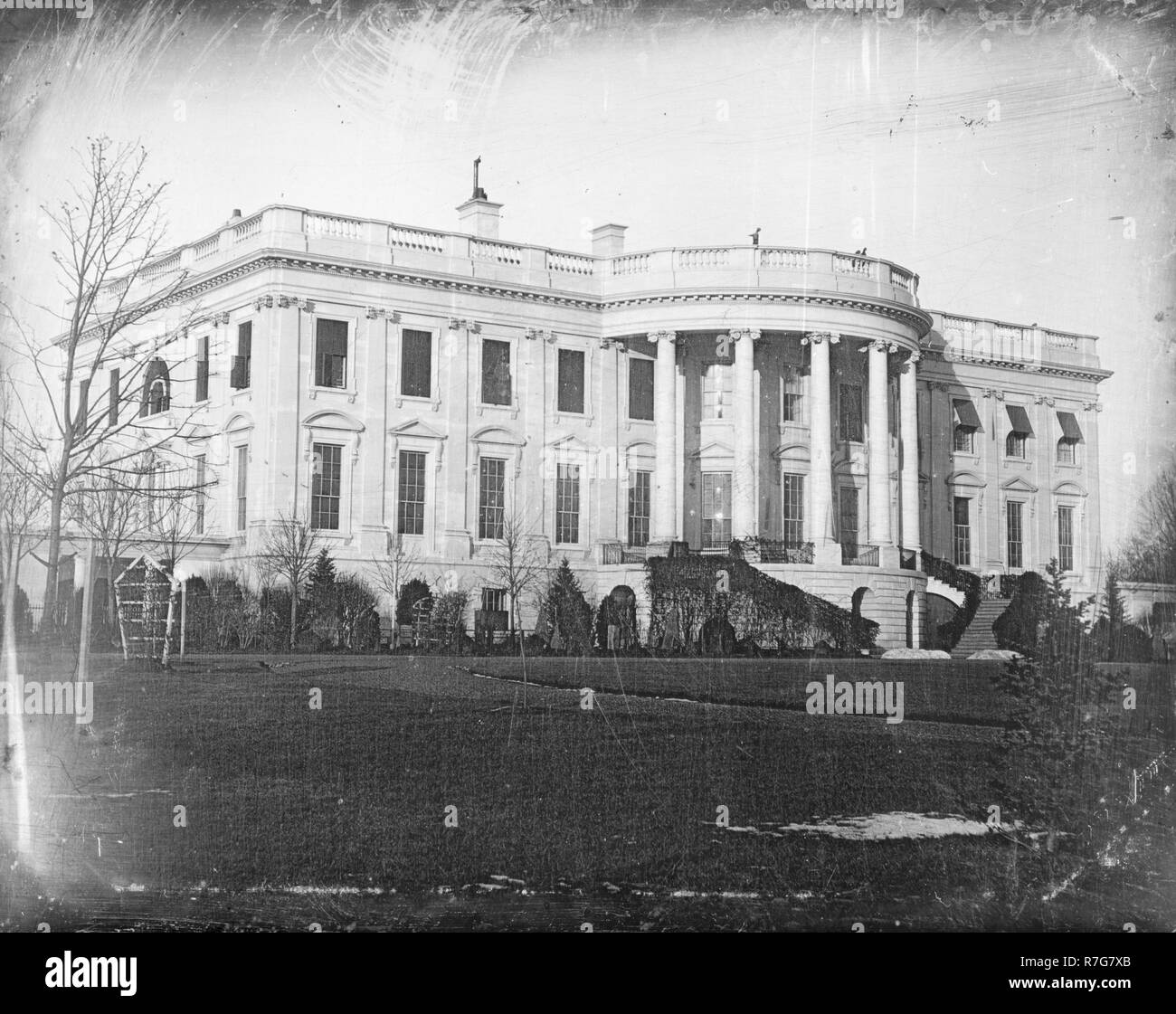 Presidente del Parlamento - la Casa Bianca , Washington, che mostra il lato sud, probabilmente preso in inverno come un piatto di mezzo daguerreotype. Circa 1846. Fotografia di John Plumbe, 1809-1857. Foto Stock