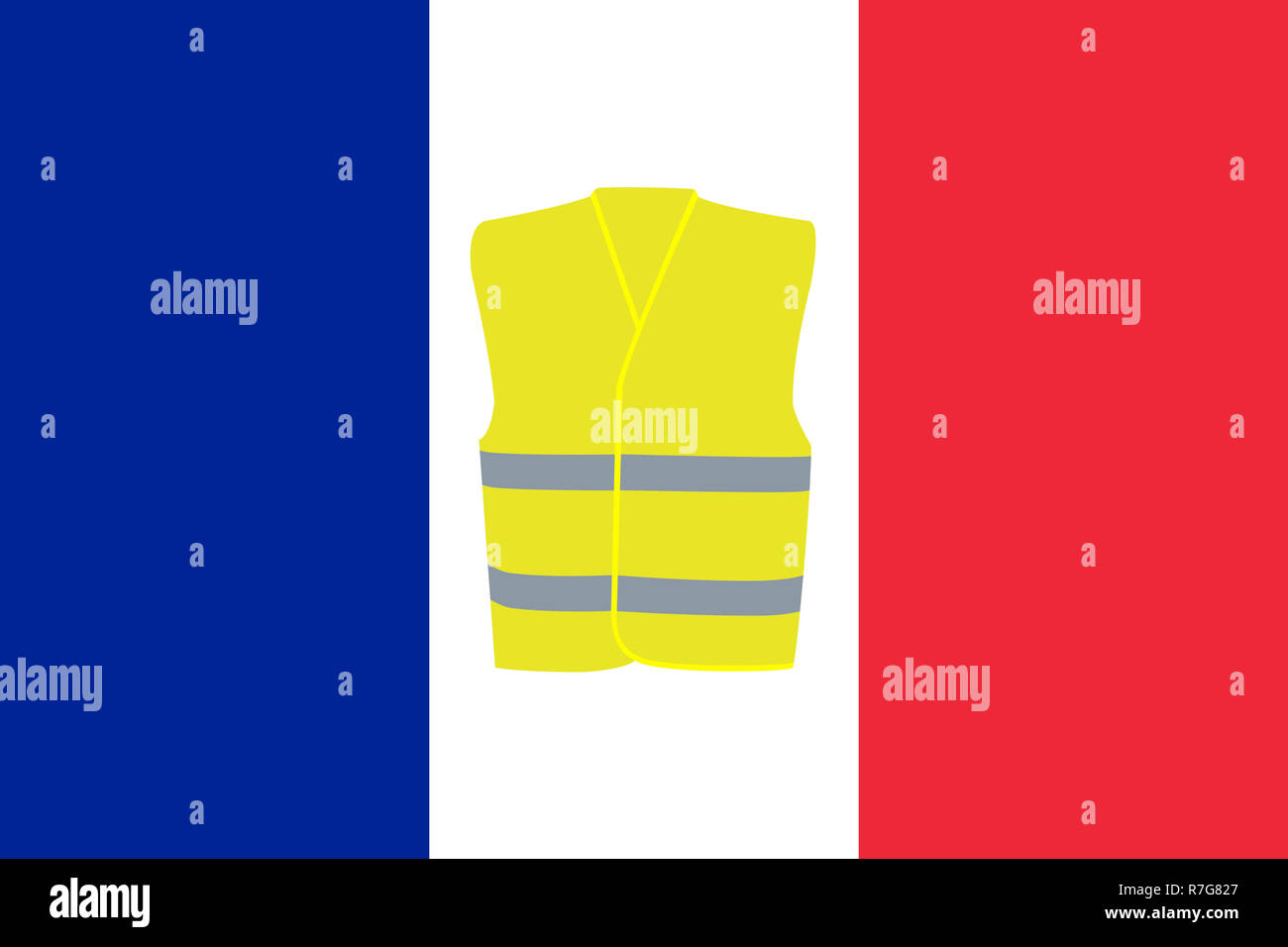 Bandiera della Francia con la maglia gialla non ufficiale di movimento di protesta illustrazione del simbolo Foto Stock