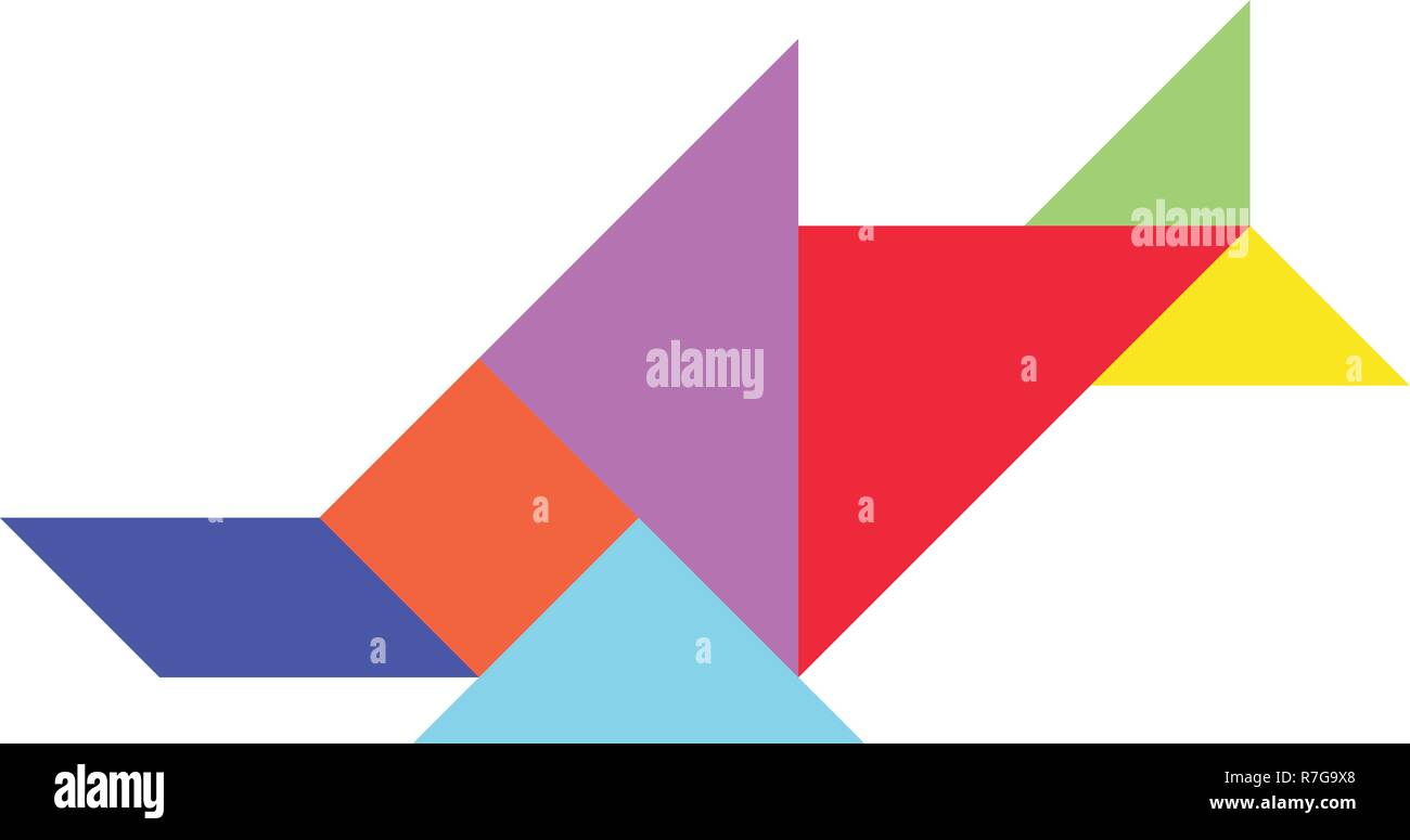 Tangram colore in sawfish forma su sfondo bianco (Vector) Illustrazione Vettoriale